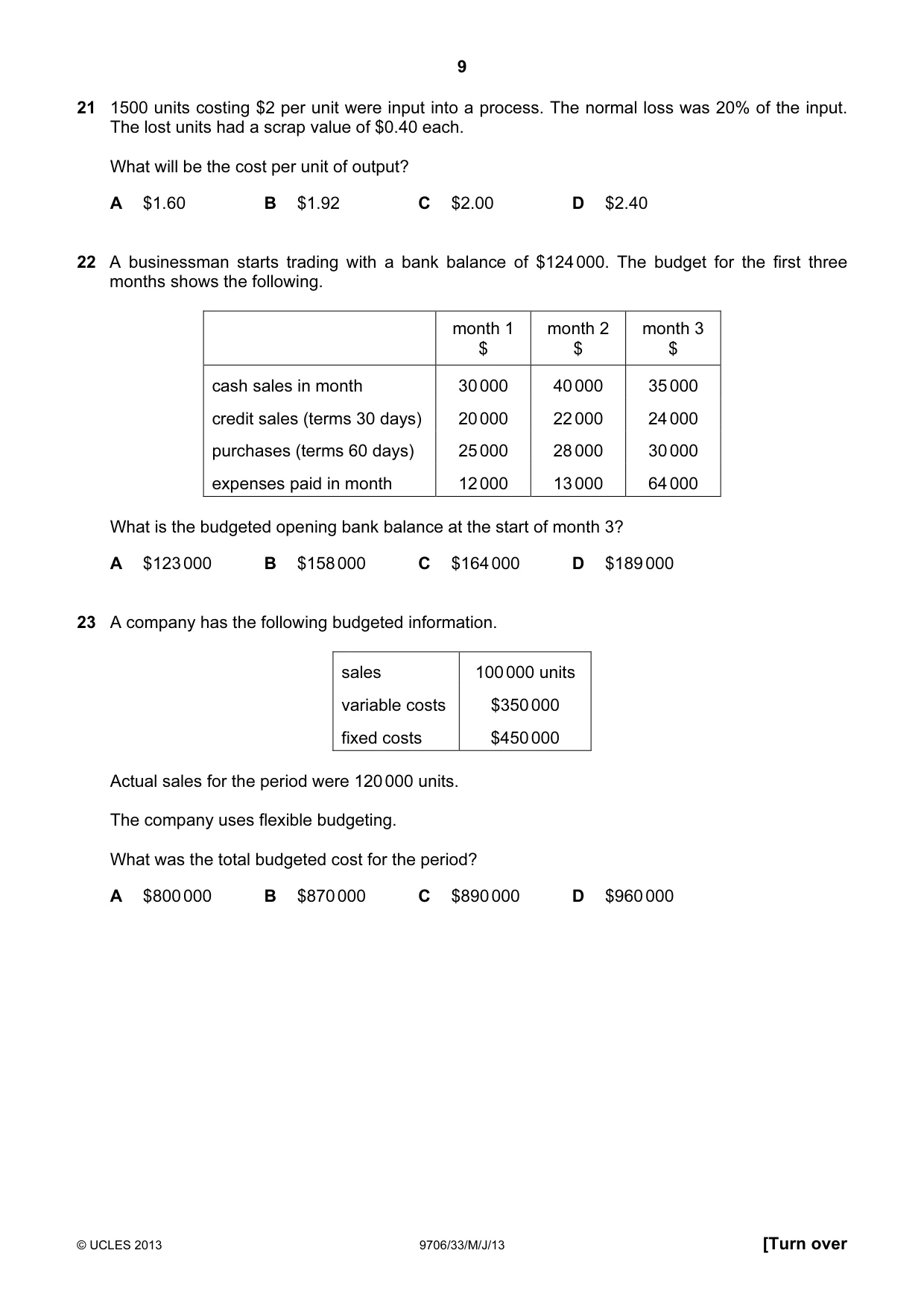 Cambridge A Level Accounting 9706 2013 May/June Paper 3 · Variant 3 question paper, page 9 of 12