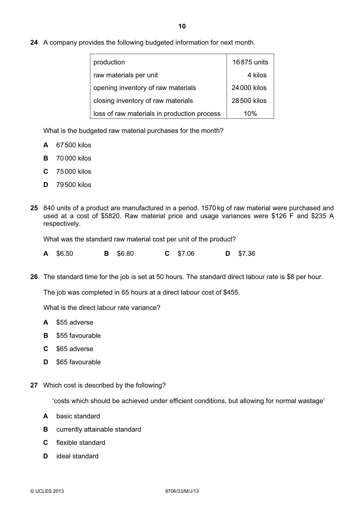 Cambridge A Level Accounting 9706 2013 May/June Paper 3 · Variant 3 question paper, page 10 of 12