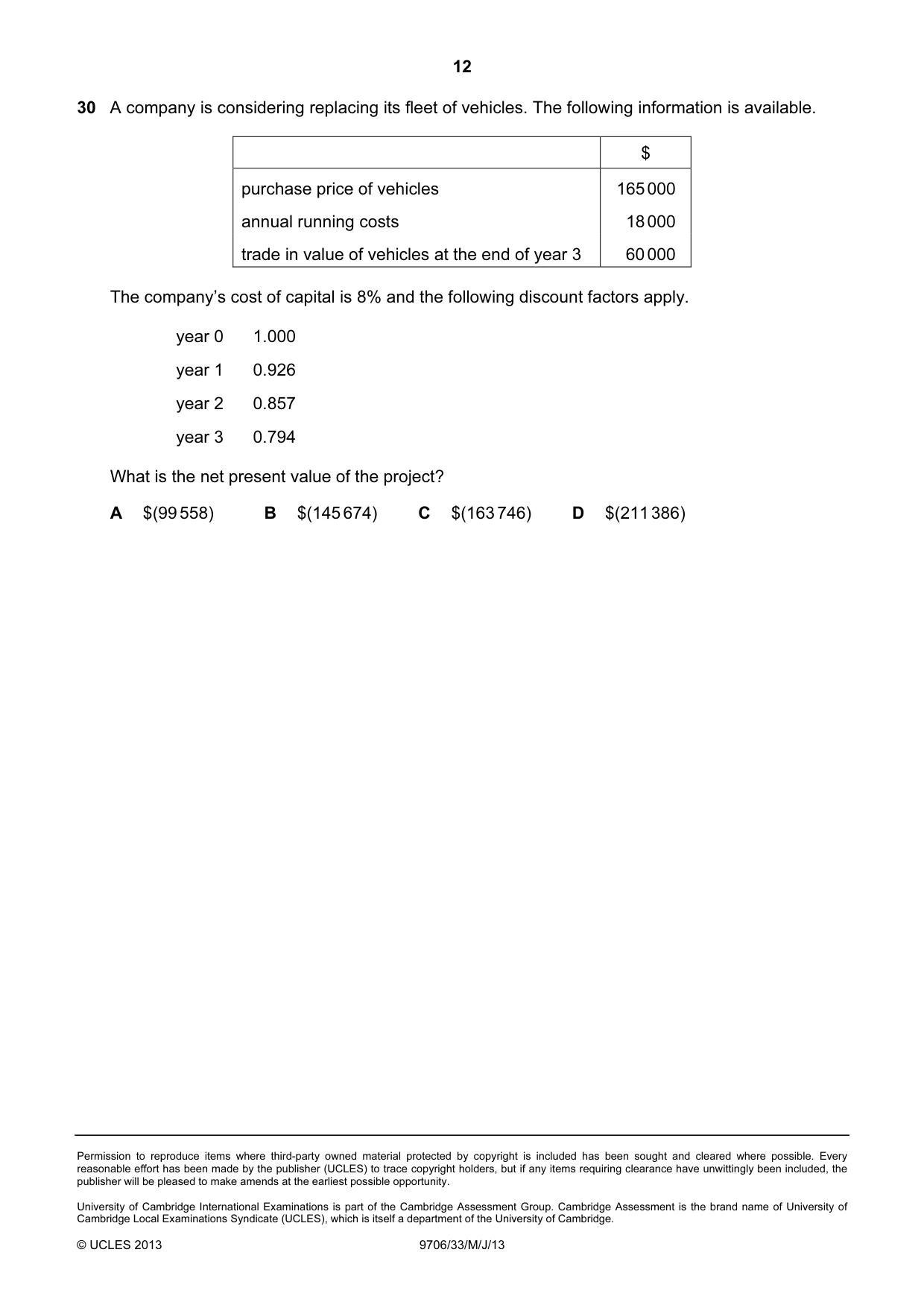 Cambridge A Level Accounting 9706 2013 May/June Paper 3 · Variant 3 question paper, page 12 of 12
