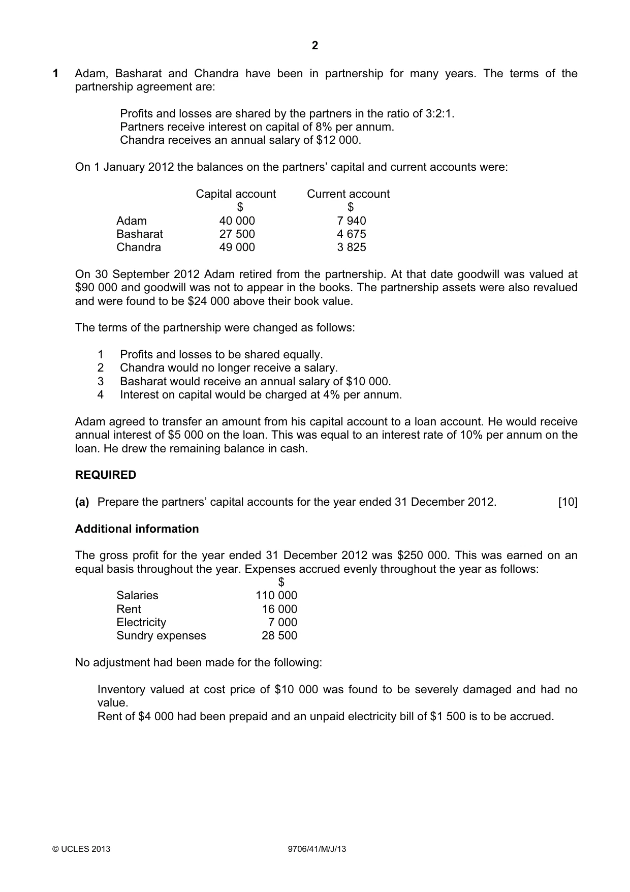 Cambridge A Level Accounting 9706 2013 May/June Paper 4 · Variant 1 question paper, page 2 of 8