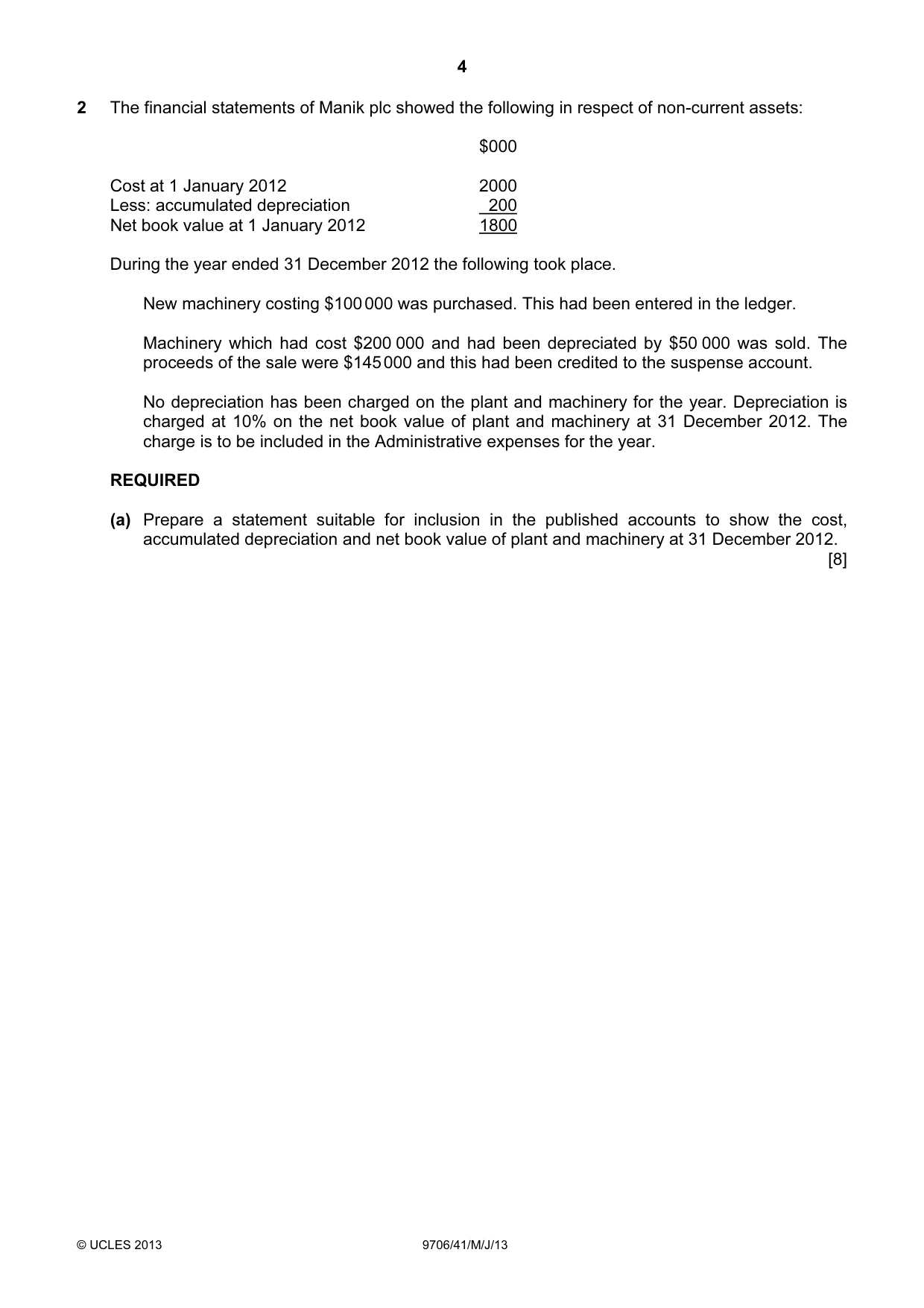 Cambridge A Level Accounting 9706 2013 May/June Paper 4 · Variant 1 question paper, page 4 of 8