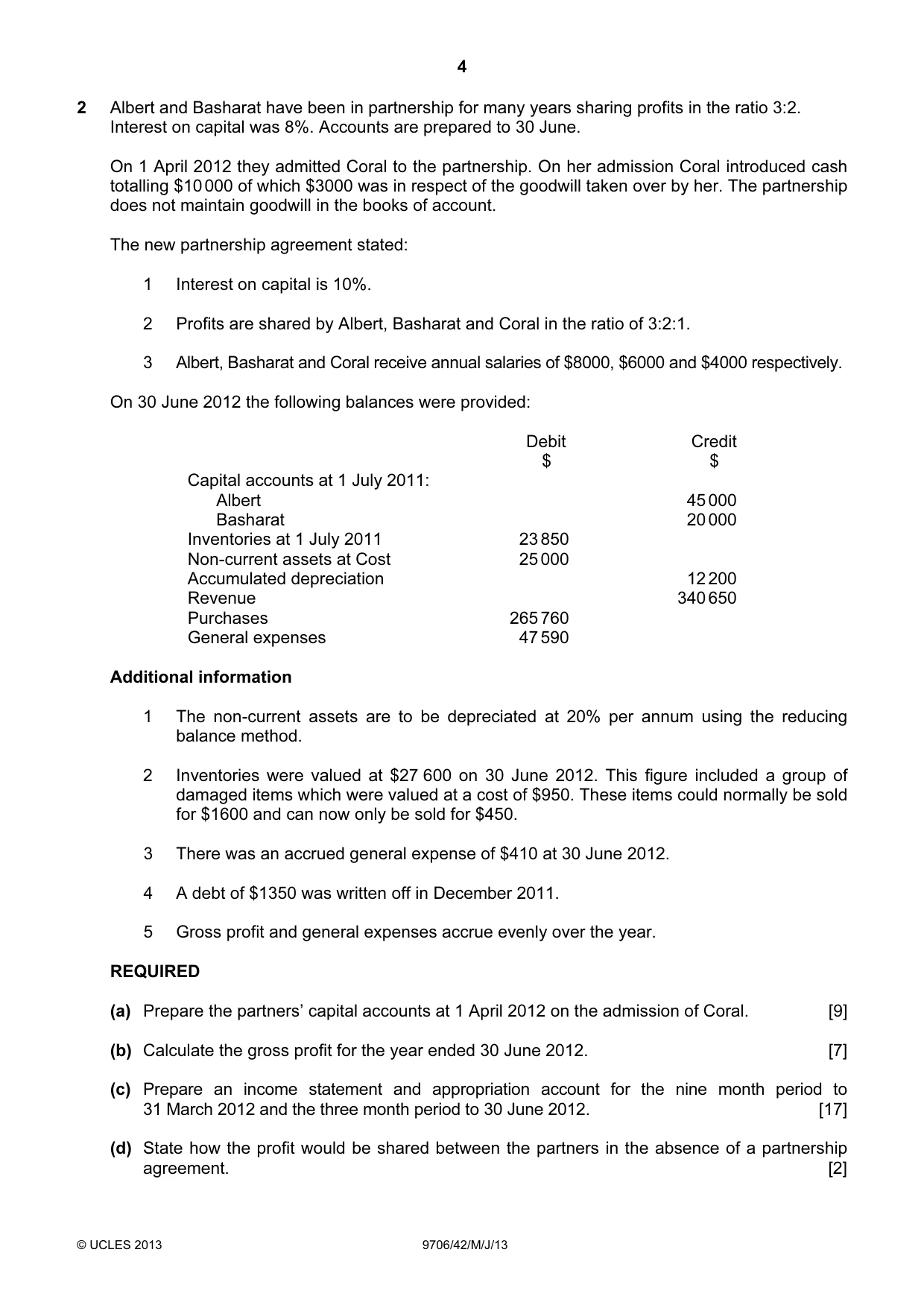Cambridge A Level Accounting 9706 2013 May/June Paper 4 · Variant 2 question paper, page 4 of 8