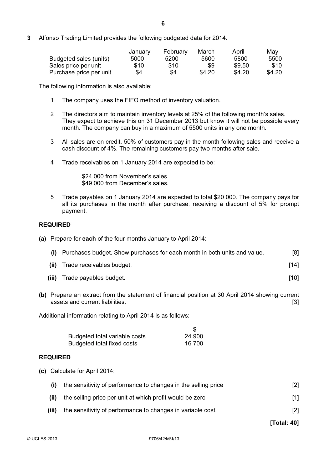 Cambridge A Level Accounting 9706 2013 May/June Paper 4 · Variant 2 question paper, page 6 of 8