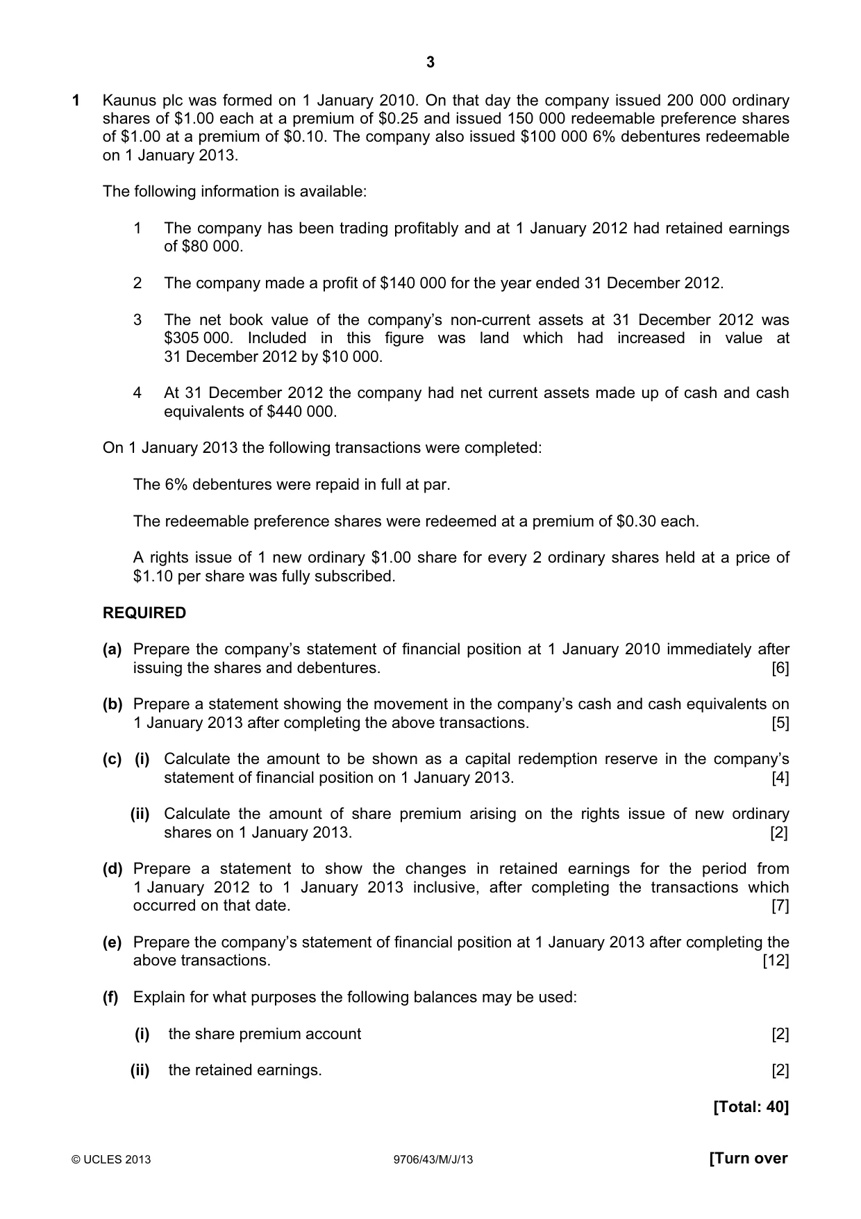Cambridge A Level Accounting 9706 2013 May/June Paper 4 · Variant 3 question paper, page 3 of 8