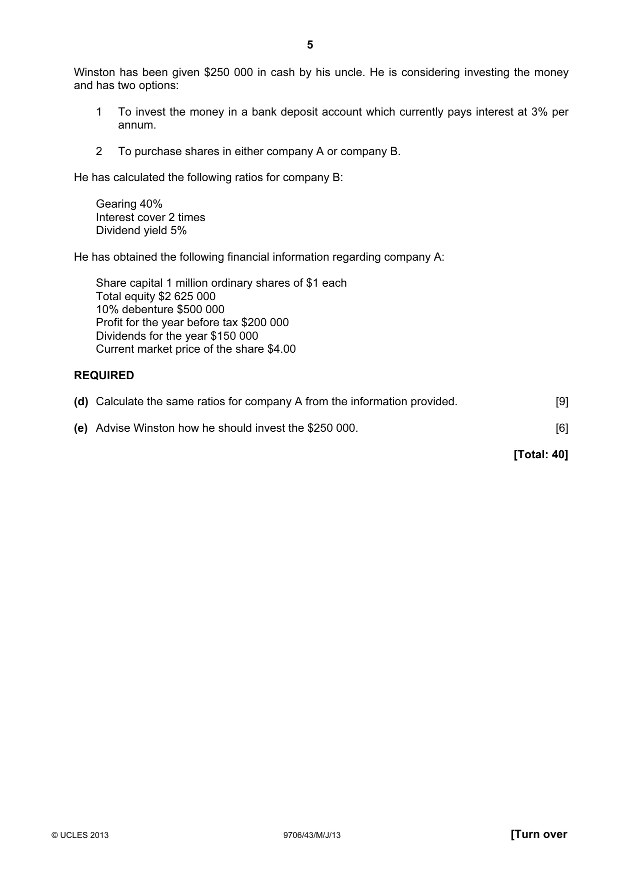 Cambridge A Level Accounting 9706 2013 May/June Paper 4 · Variant 3 question paper, page 5 of 8