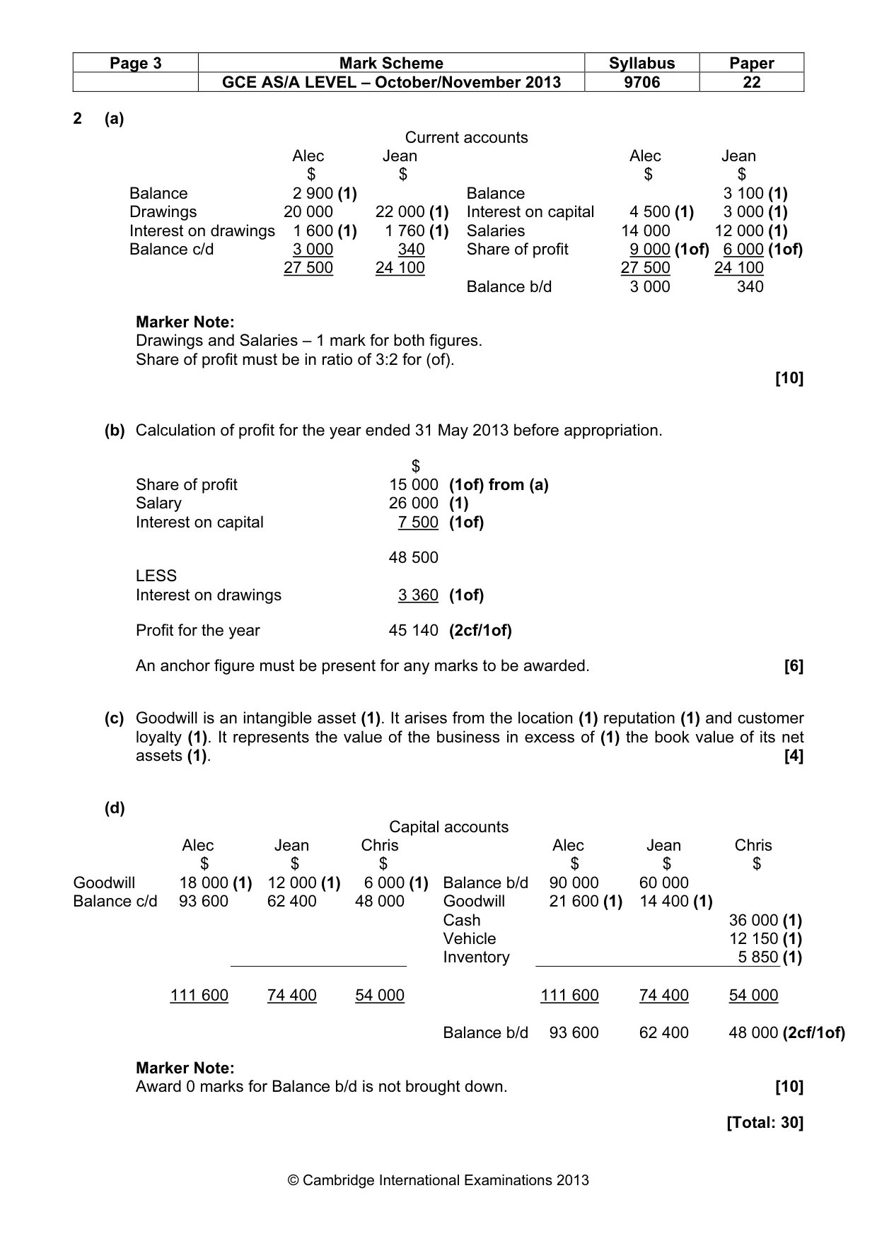 Mark scheme, page 3 of 5