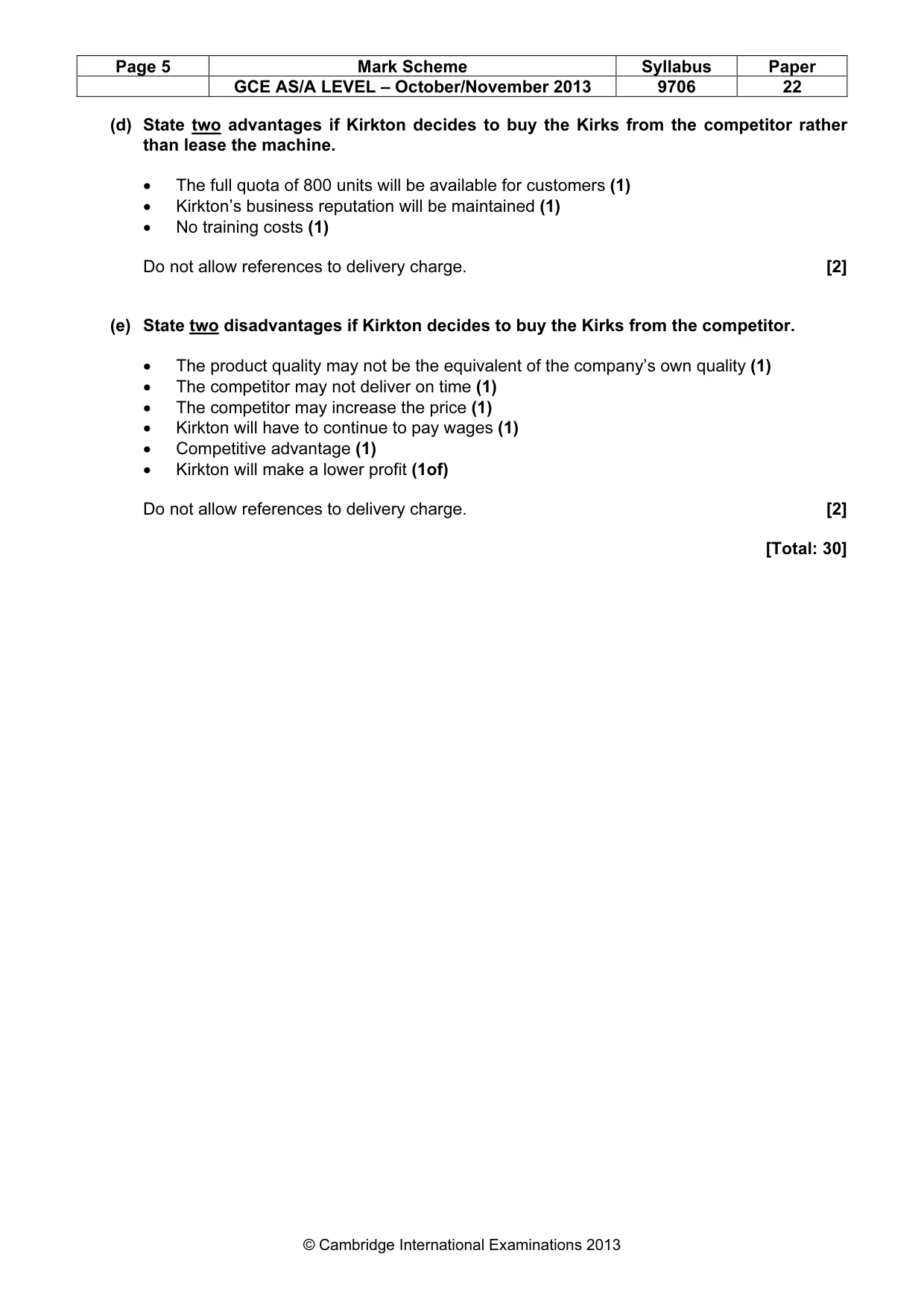 Mark scheme, page 5 of 5