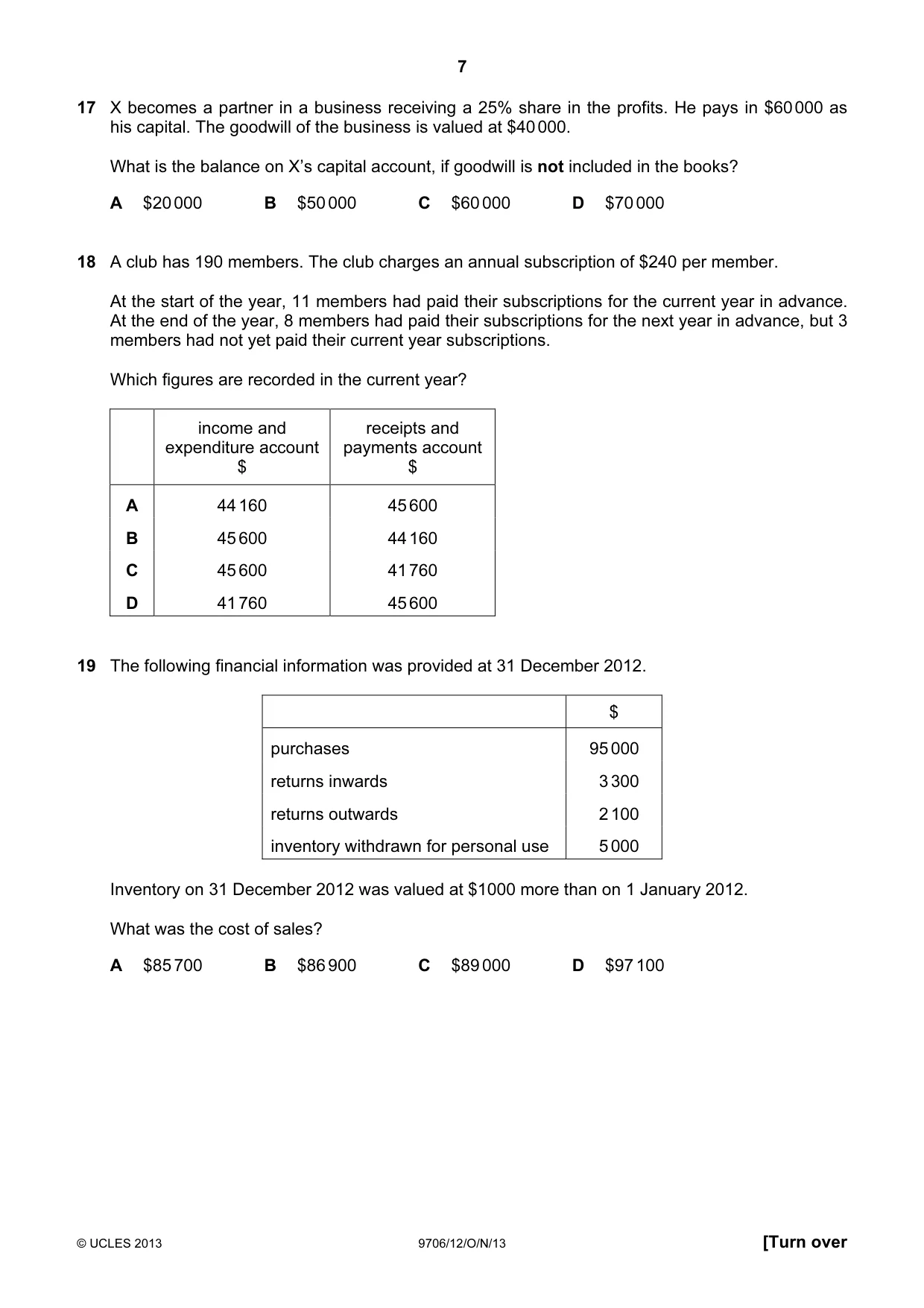Cambridge A Level Accounting 9706 2013 Oct/Nov Paper 1 · Variant 2 question paper, page 7 of 12