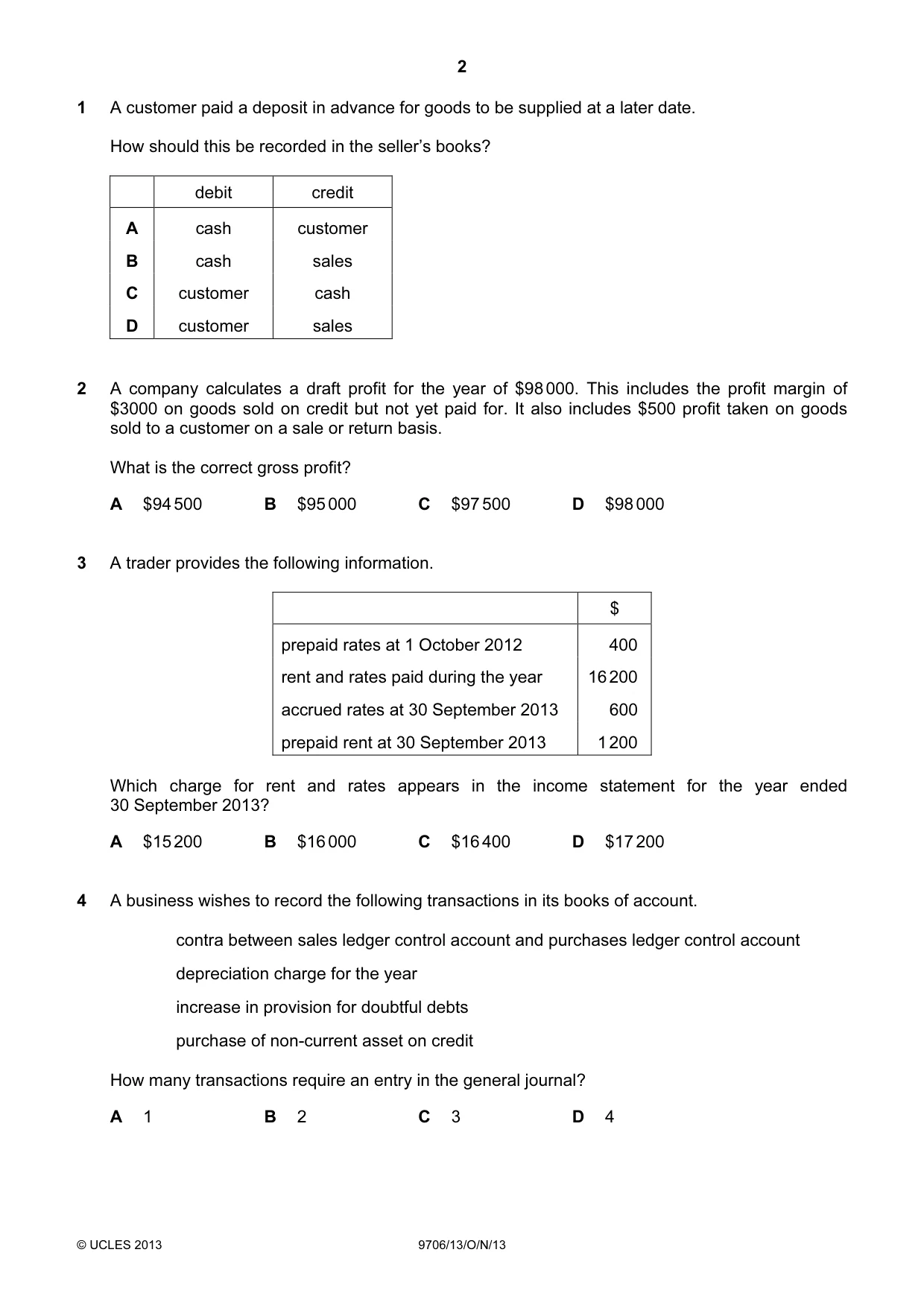 Cambridge A Level Accounting 9706 2013 Oct/Nov Paper 1 · Variant 3 question paper, page 2 of 12