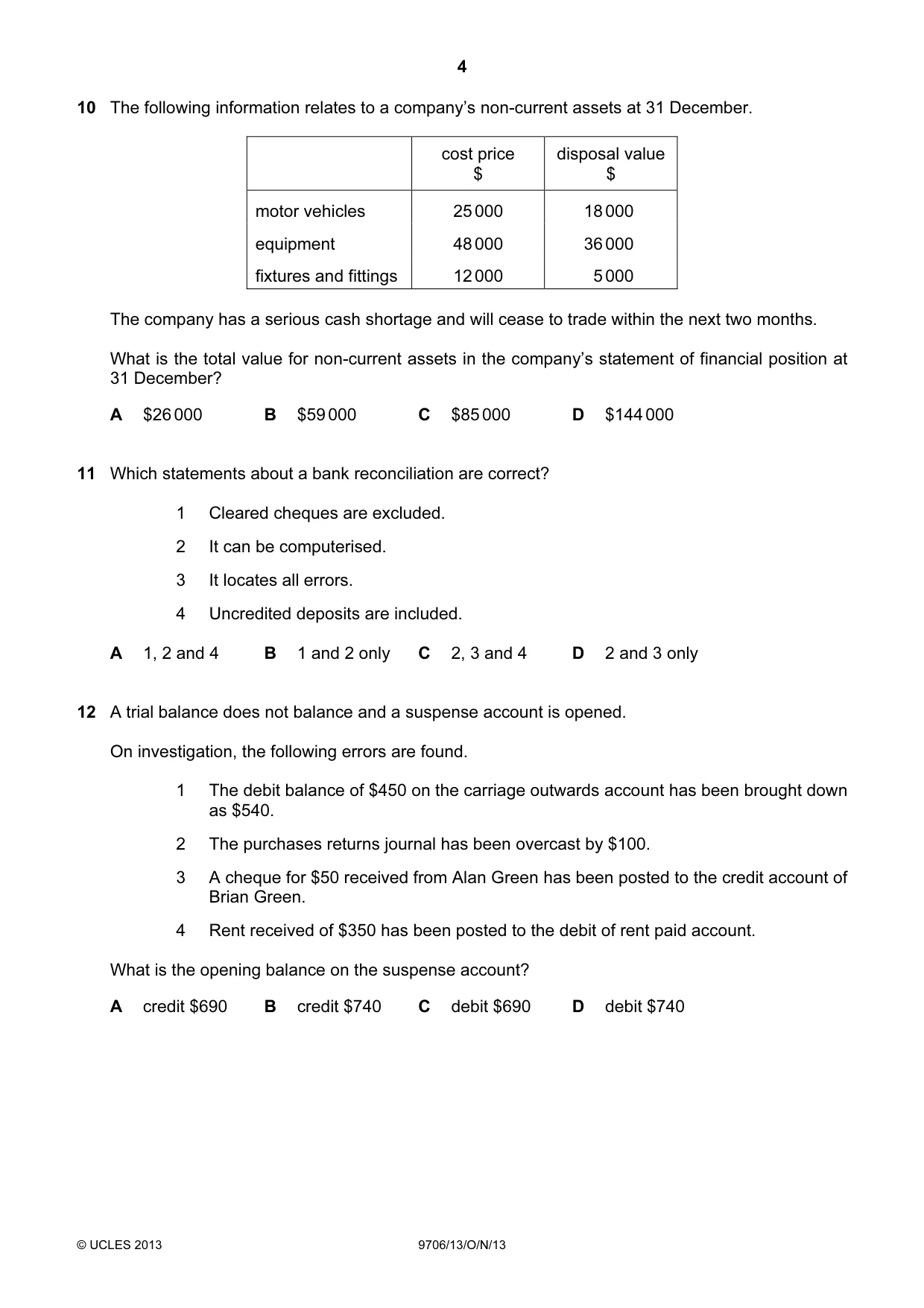 Cambridge A Level Accounting 9706 2013 Oct/Nov Paper 1 · Variant 3 question paper, page 4 of 12