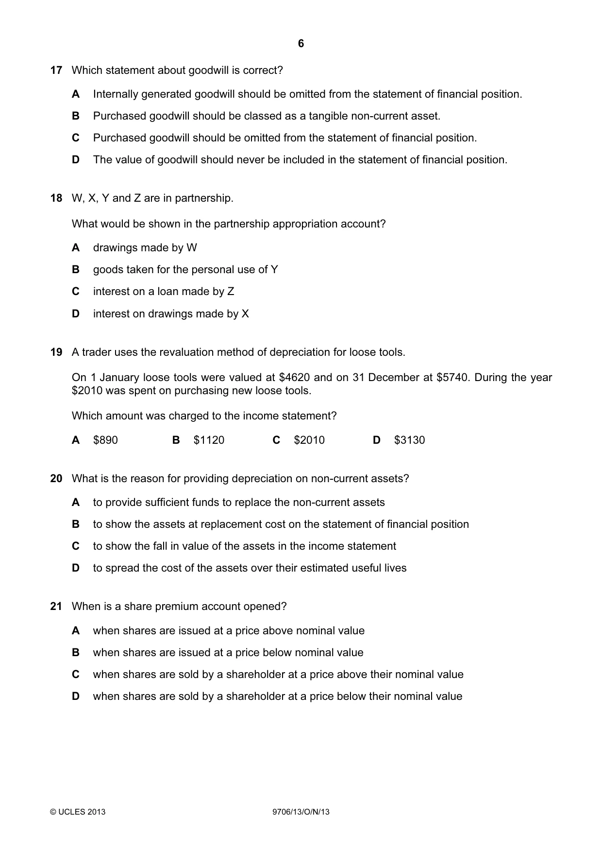 Cambridge A Level Accounting 9706 2013 Oct/Nov Paper 1 · Variant 3 question paper, page 6 of 12