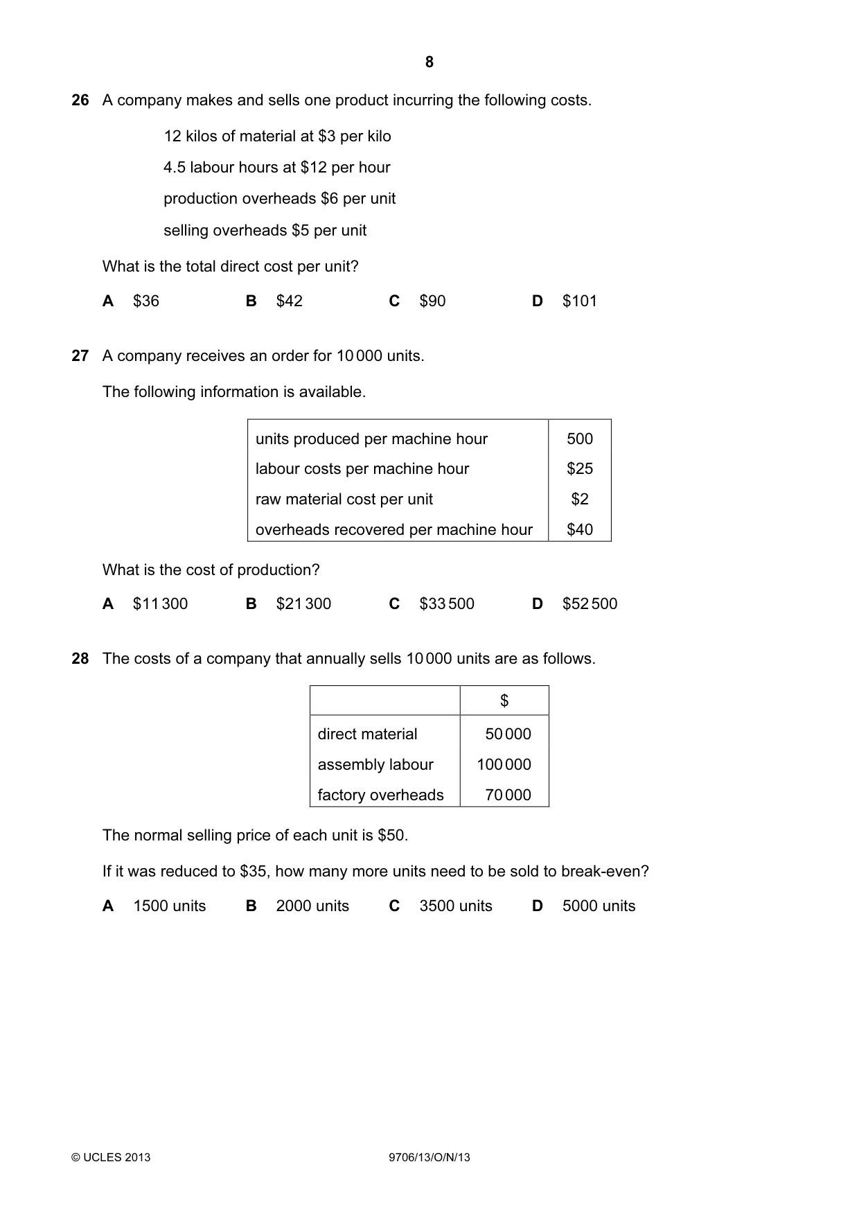 Cambridge A Level Accounting 9706 2013 Oct/Nov Paper 1 · Variant 3 question paper, page 8 of 12