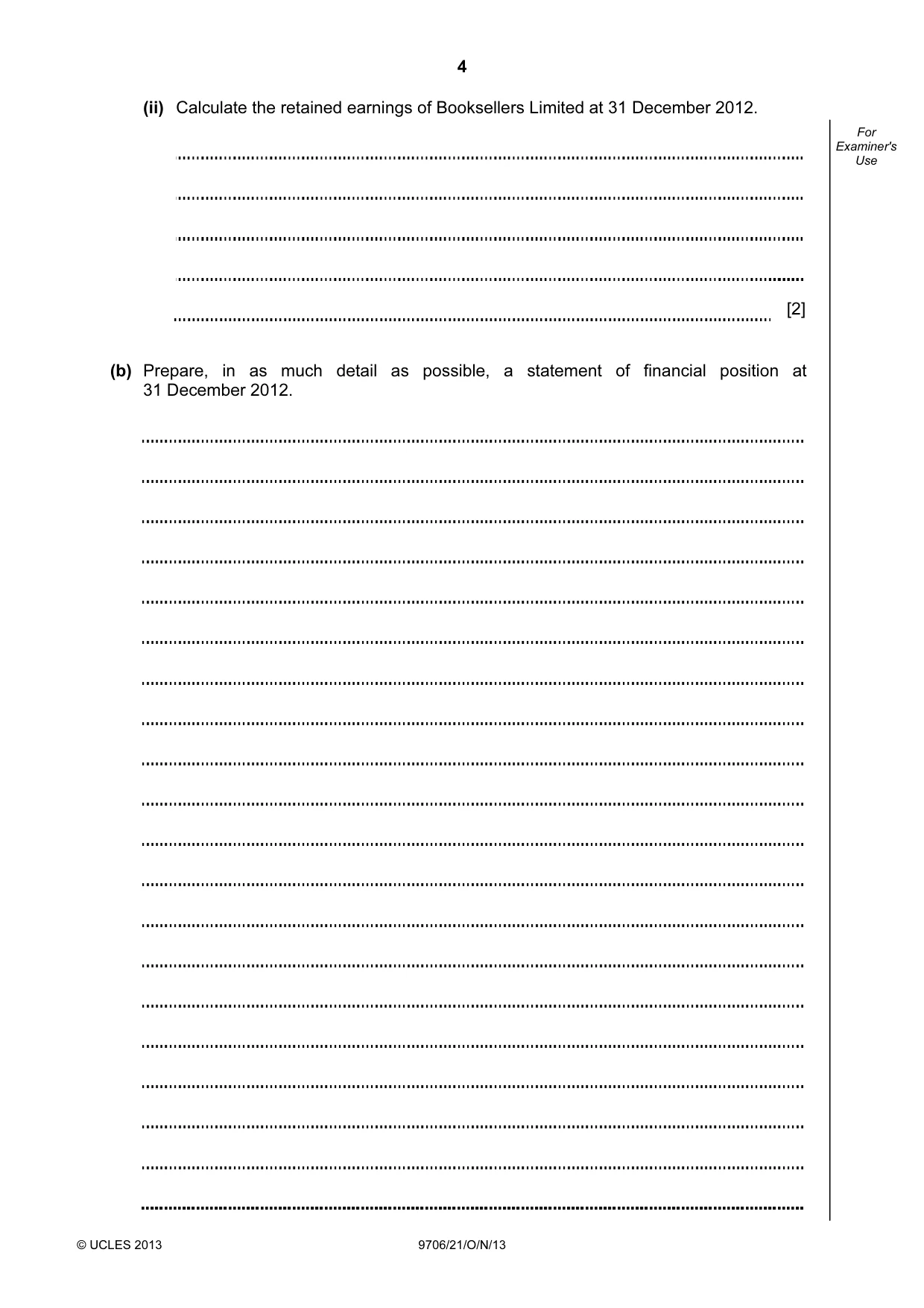 Cambridge A Level Accounting 9706 2013 Oct/Nov Paper 2 · Variant 1 question paper, page 4 of 12