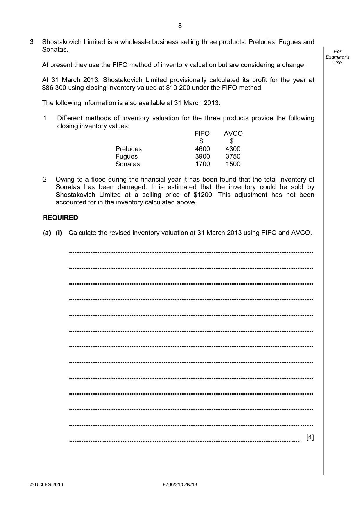Cambridge A Level Accounting 9706 2013 Oct/Nov Paper 2 · Variant 1 question paper, page 8 of 12