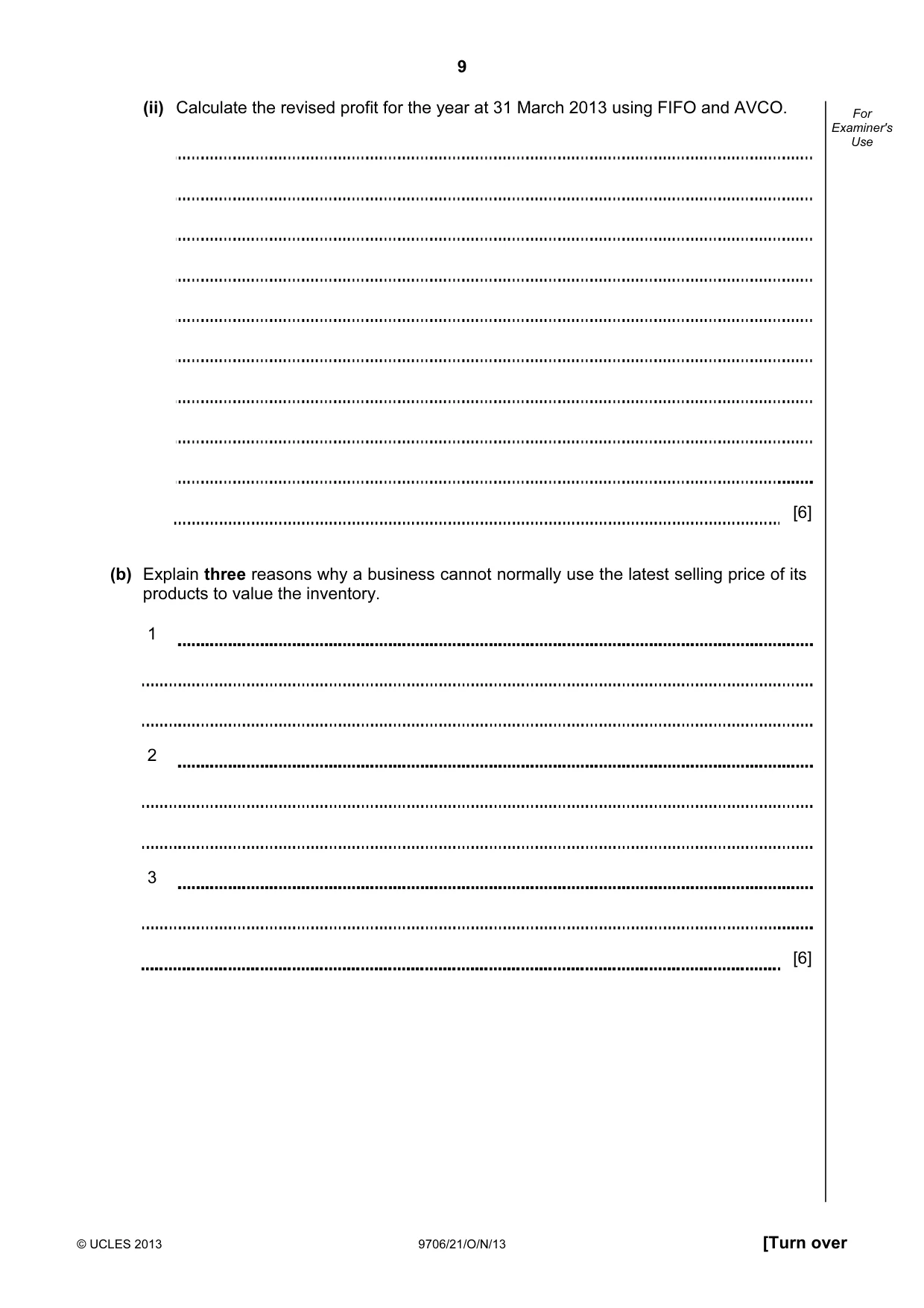 Cambridge A Level Accounting 9706 2013 Oct/Nov Paper 2 · Variant 1 question paper, page 9 of 12