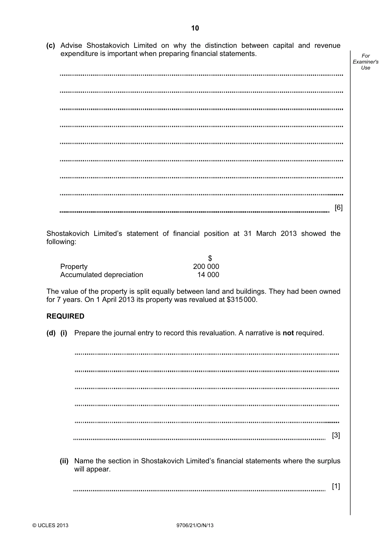 Cambridge A Level Accounting 9706 2013 Oct/Nov Paper 2 · Variant 1 question paper, page 10 of 12