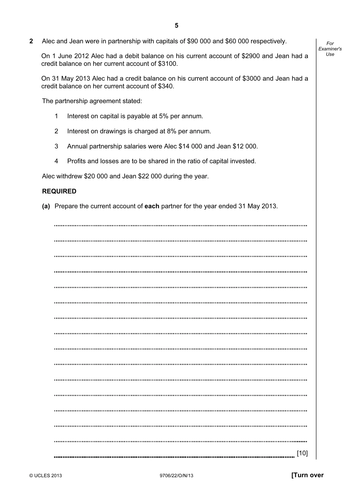Cambridge A Level Accounting 9706 2013 Oct/Nov Paper 2 · Variant 2 question paper, page 5 of 12