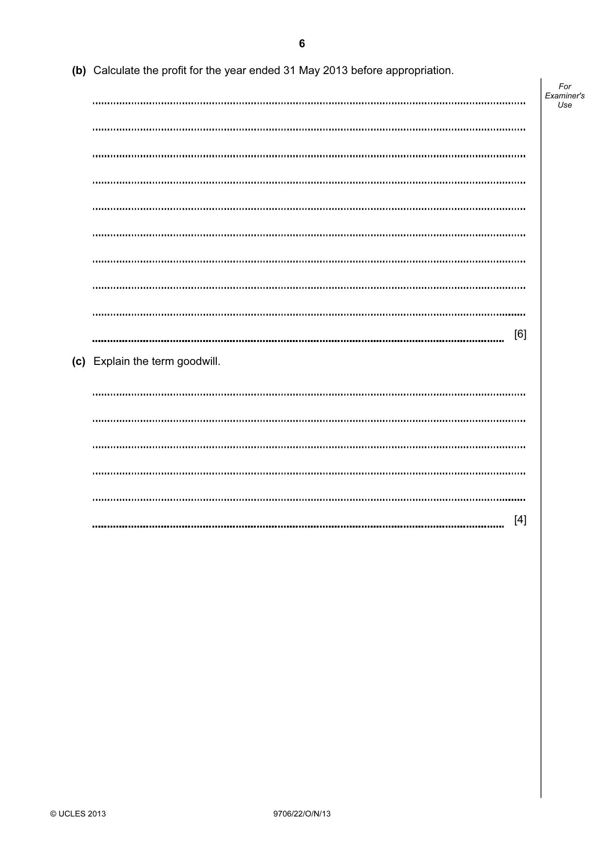 Cambridge A Level Accounting 9706 2013 Oct/Nov Paper 2 · Variant 2 question paper, page 6 of 12