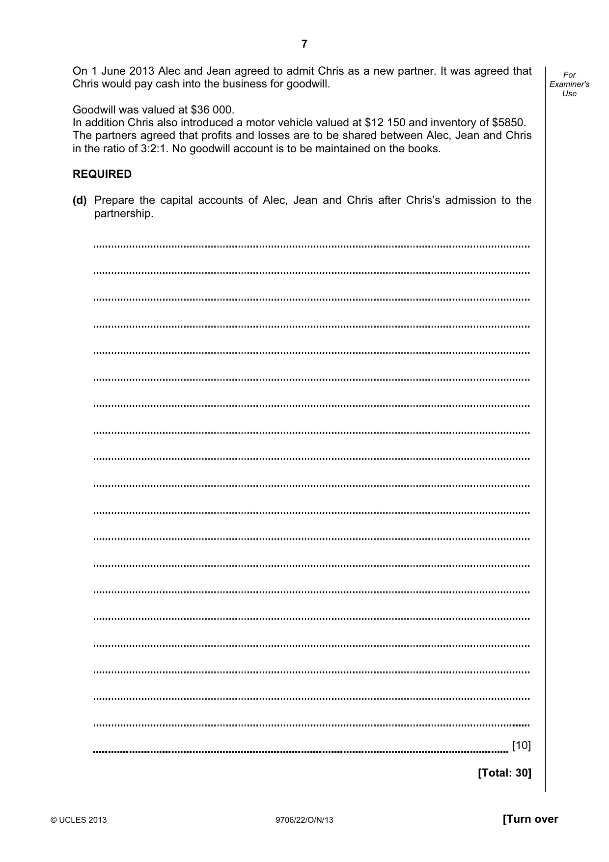 Cambridge A Level Accounting 9706 2013 Oct/Nov Paper 2 · Variant 2 question paper, page 7 of 12