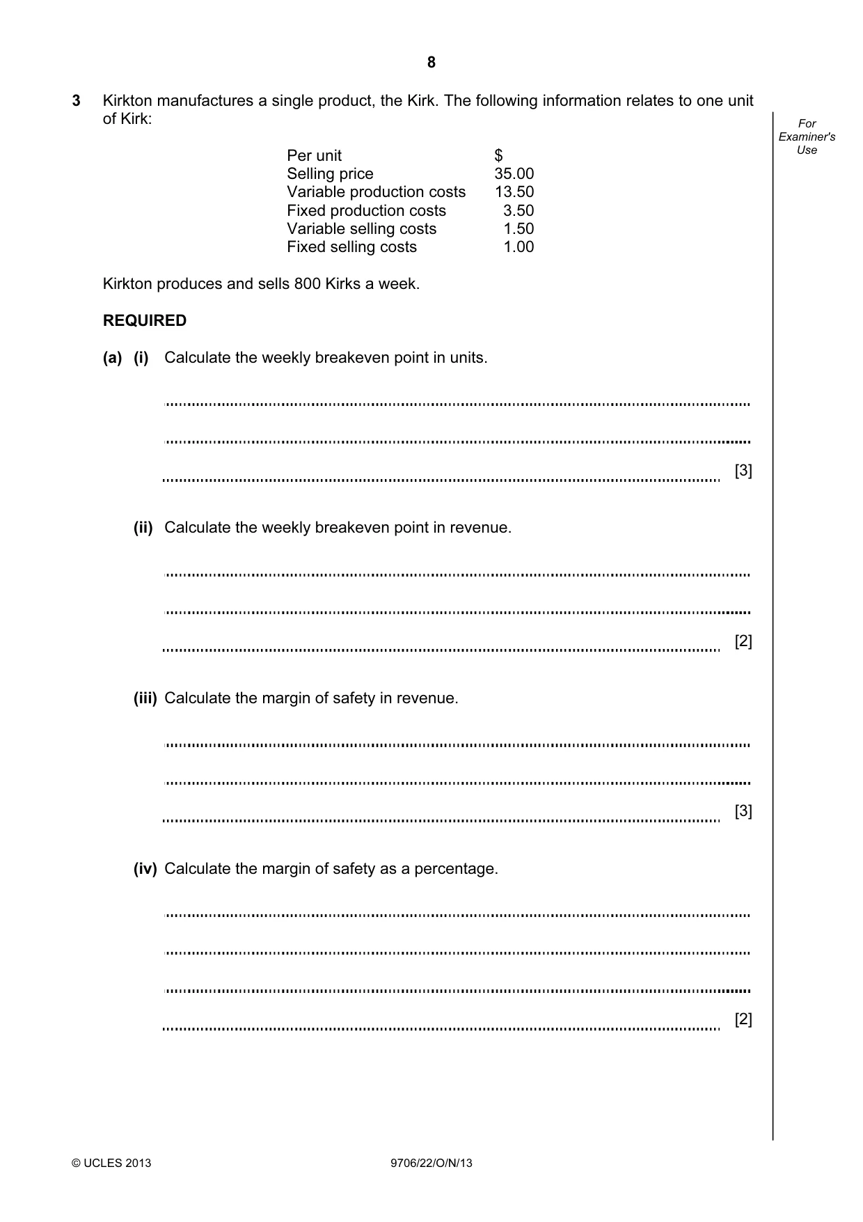 Cambridge A Level Accounting 9706 2013 Oct/Nov Paper 2 · Variant 2 question paper, page 8 of 12