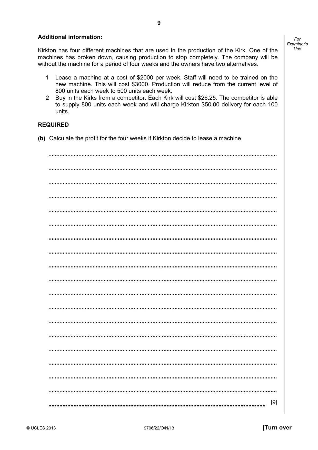 Cambridge A Level Accounting 9706 2013 Oct/Nov Paper 2 · Variant 2 question paper, page 9 of 12