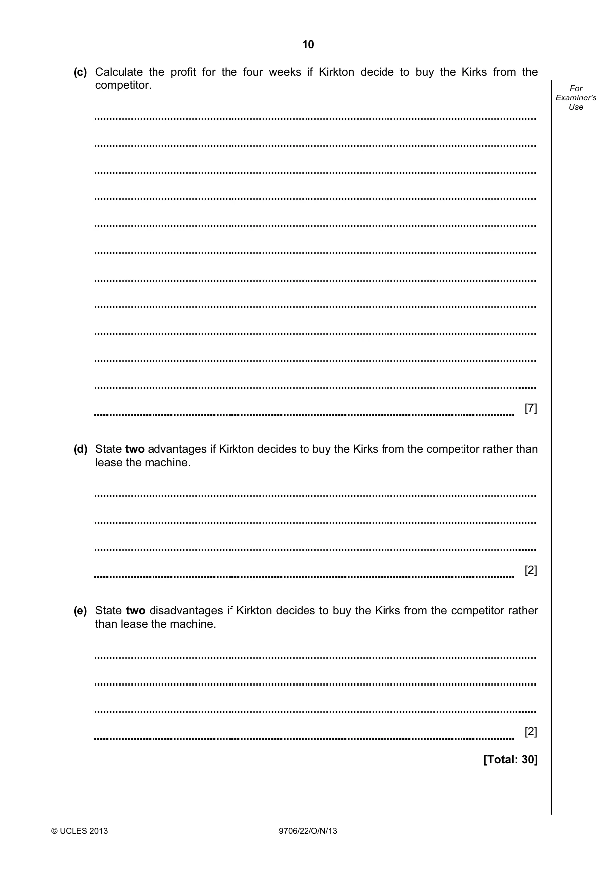Cambridge A Level Accounting 9706 2013 Oct/Nov Paper 2 · Variant 2 question paper, page 10 of 12