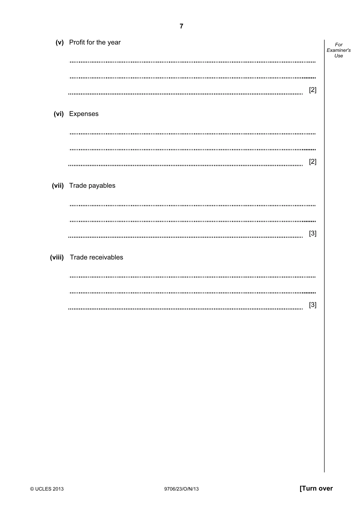 Cambridge A Level Accounting 9706 2013 Oct/Nov Paper 2 · Variant 3 question paper, page 7 of 12