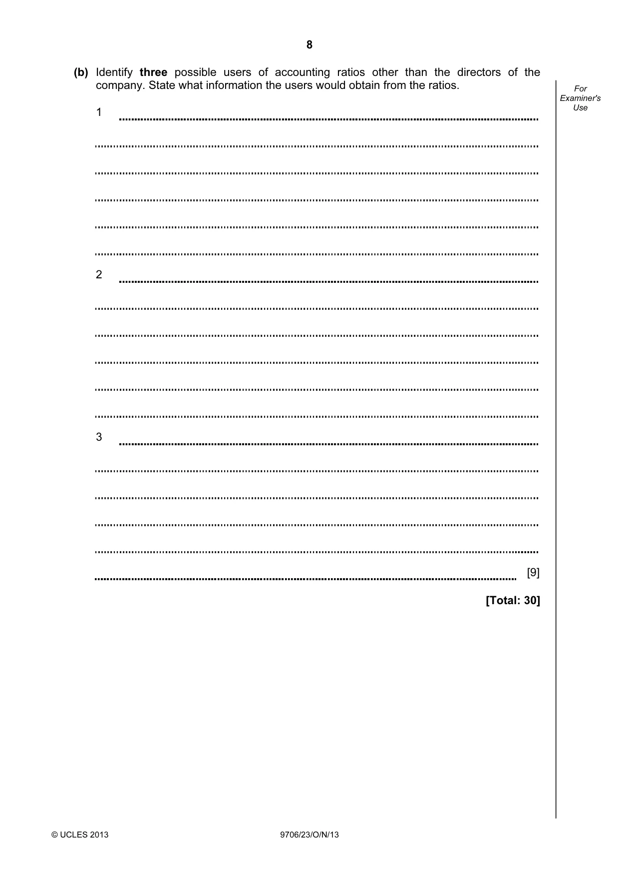 Cambridge A Level Accounting 9706 2013 Oct/Nov Paper 2 · Variant 3 question paper, page 8 of 12