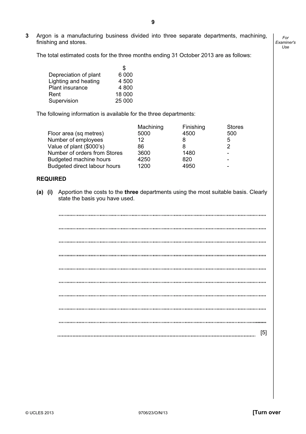 Cambridge A Level Accounting 9706 2013 Oct/Nov Paper 2 · Variant 3 question paper, page 9 of 12