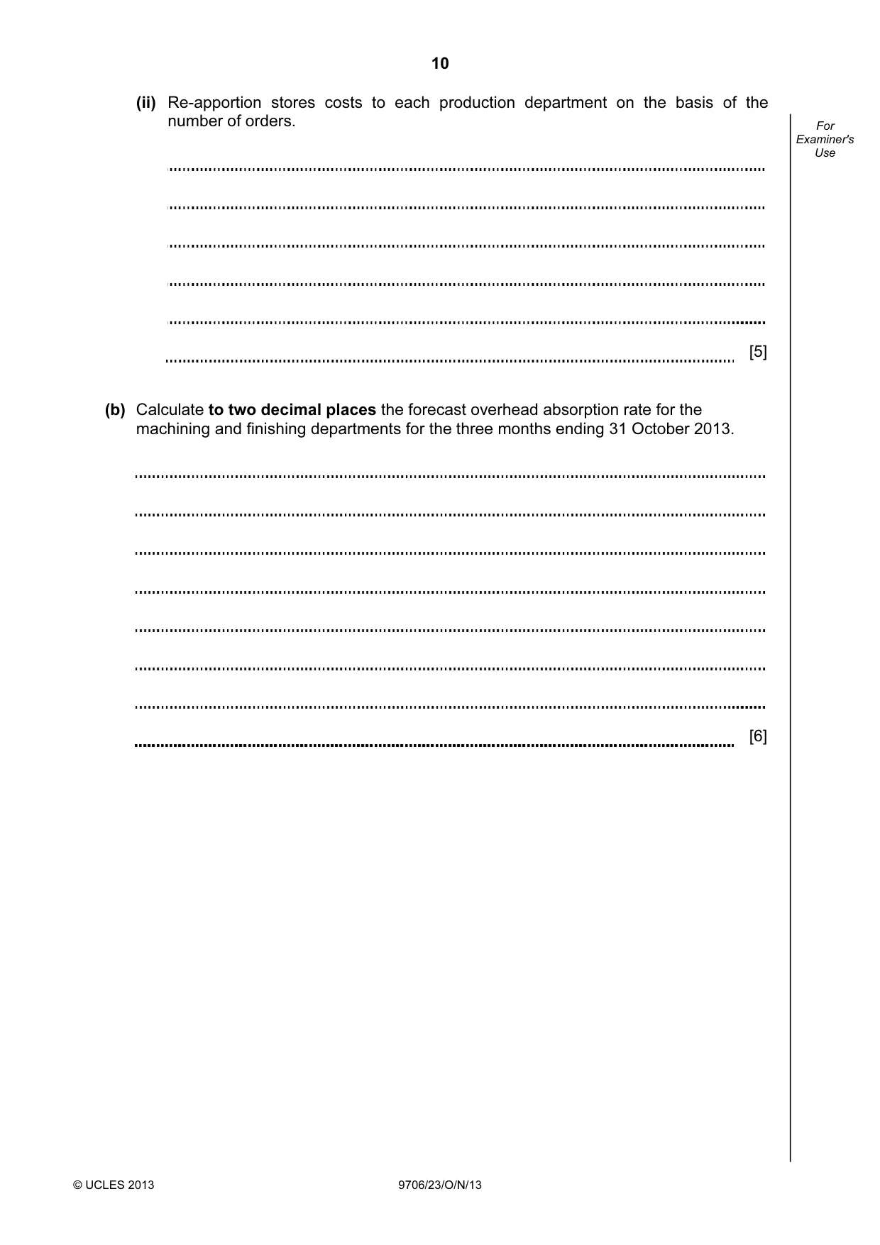 Cambridge A Level Accounting 9706 2013 Oct/Nov Paper 2 · Variant 3 question paper, page 10 of 12