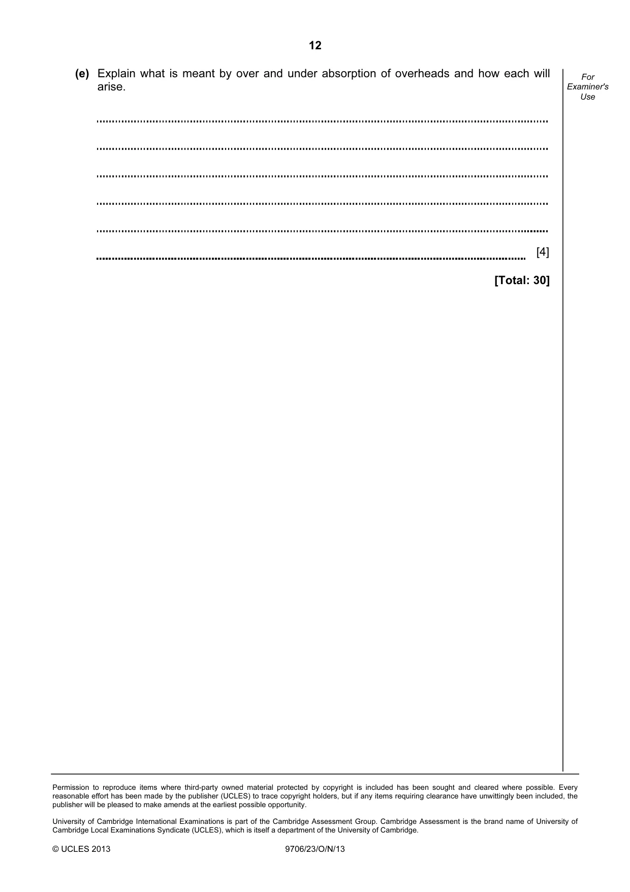 Cambridge A Level Accounting 9706 2013 Oct/Nov Paper 2 · Variant 3 question paper, page 12 of 12