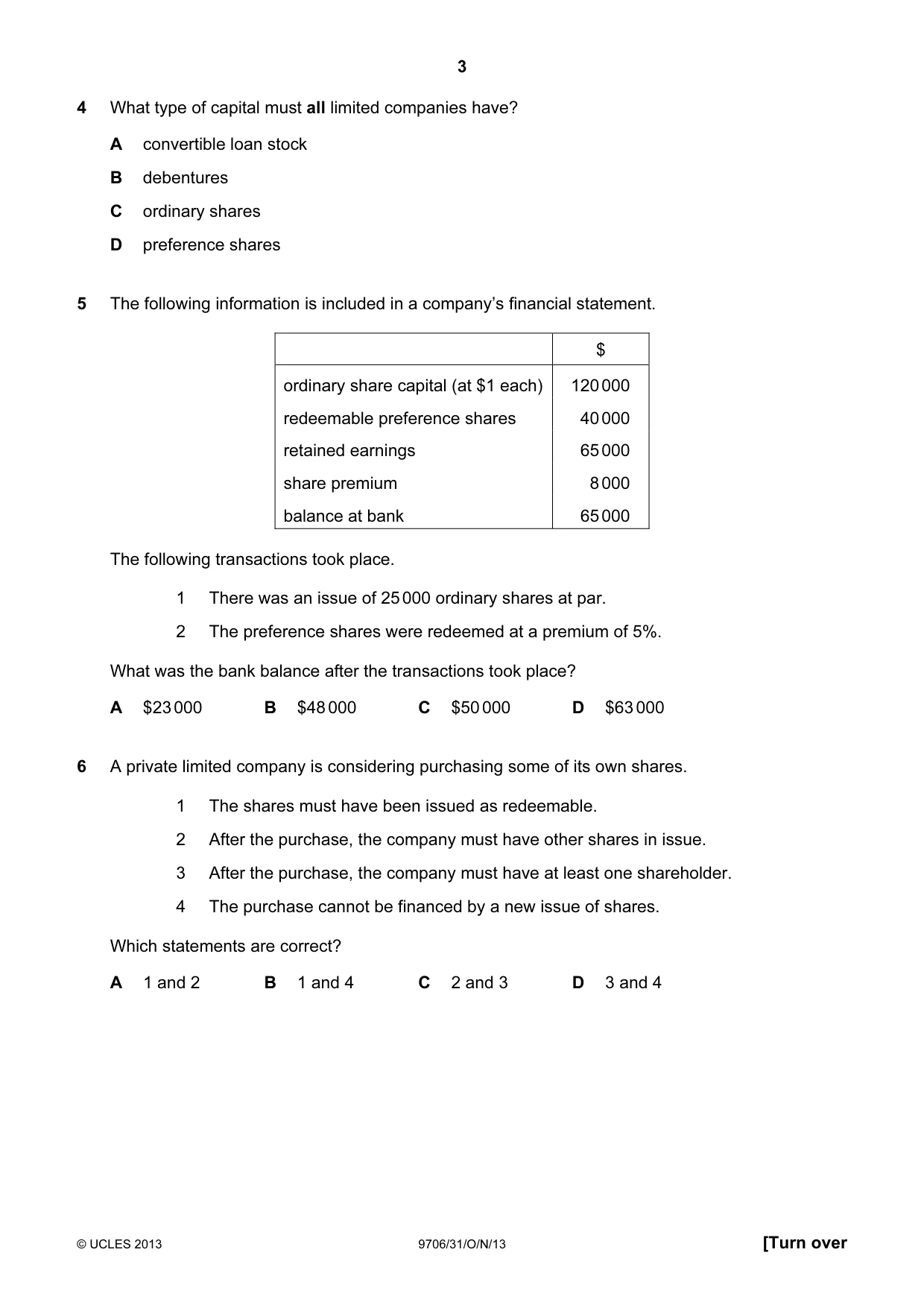 Cambridge A Level Accounting 9706 2013 Oct/Nov Paper 3 · Variant 1 question paper, page 3 of 12