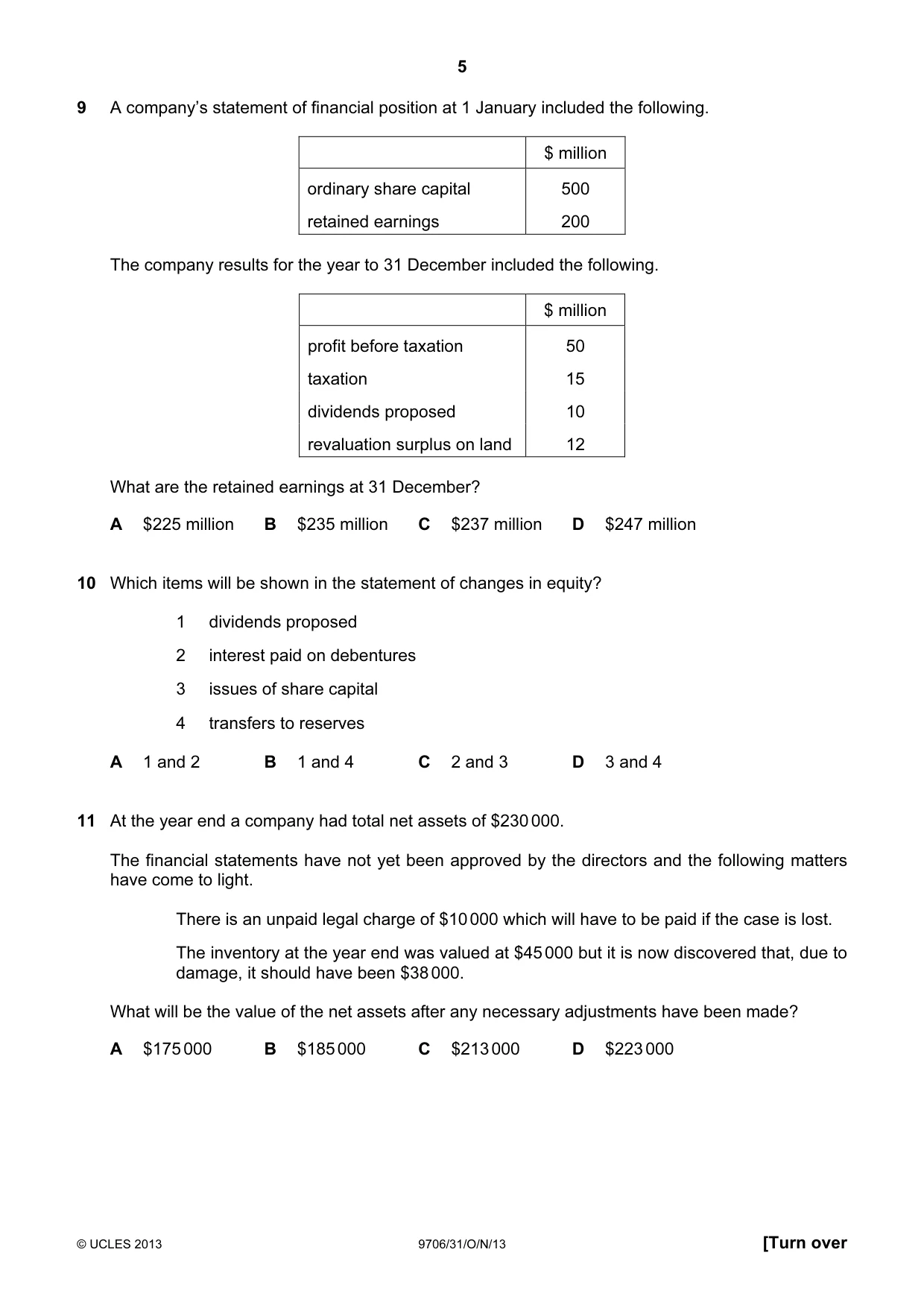 Cambridge A Level Accounting 9706 2013 Oct/Nov Paper 3 · Variant 1 question paper, page 5 of 12
