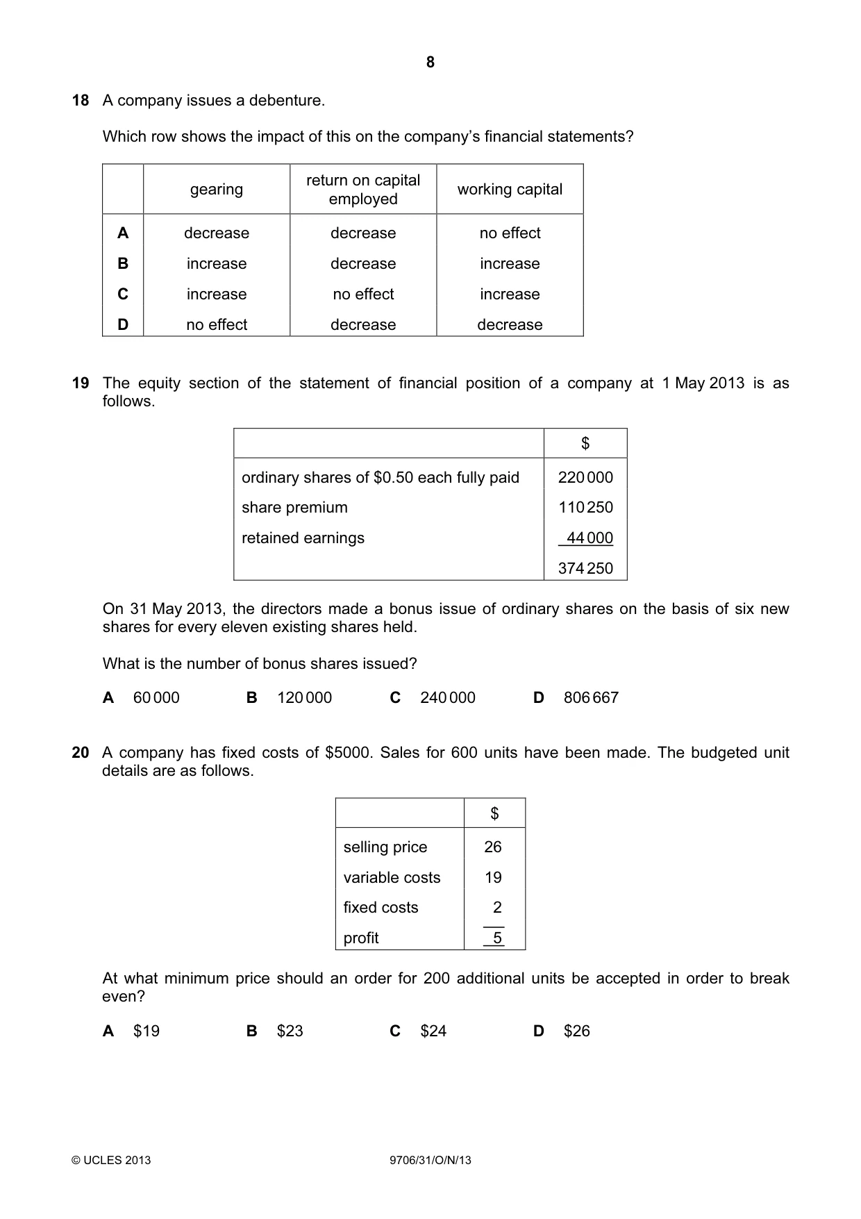 Cambridge A Level Accounting 9706 2013 Oct/Nov Paper 3 · Variant 1 question paper, page 8 of 12