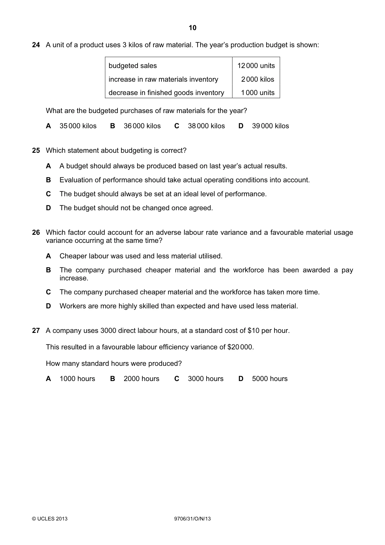 Cambridge A Level Accounting 9706 2013 Oct/Nov Paper 3 · Variant 1 question paper, page 10 of 12