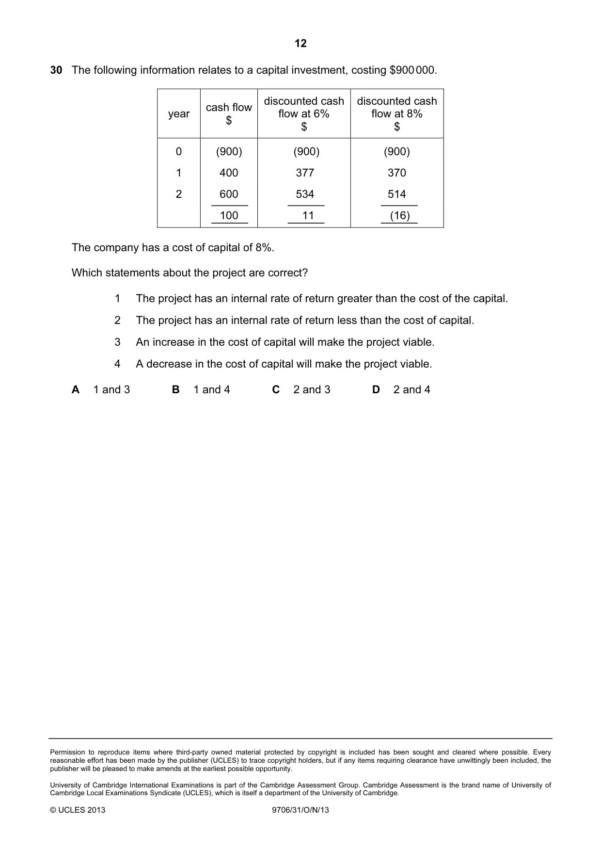 Cambridge A Level Accounting 9706 2013 Oct/Nov Paper 3 · Variant 1 question paper, page 12 of 12