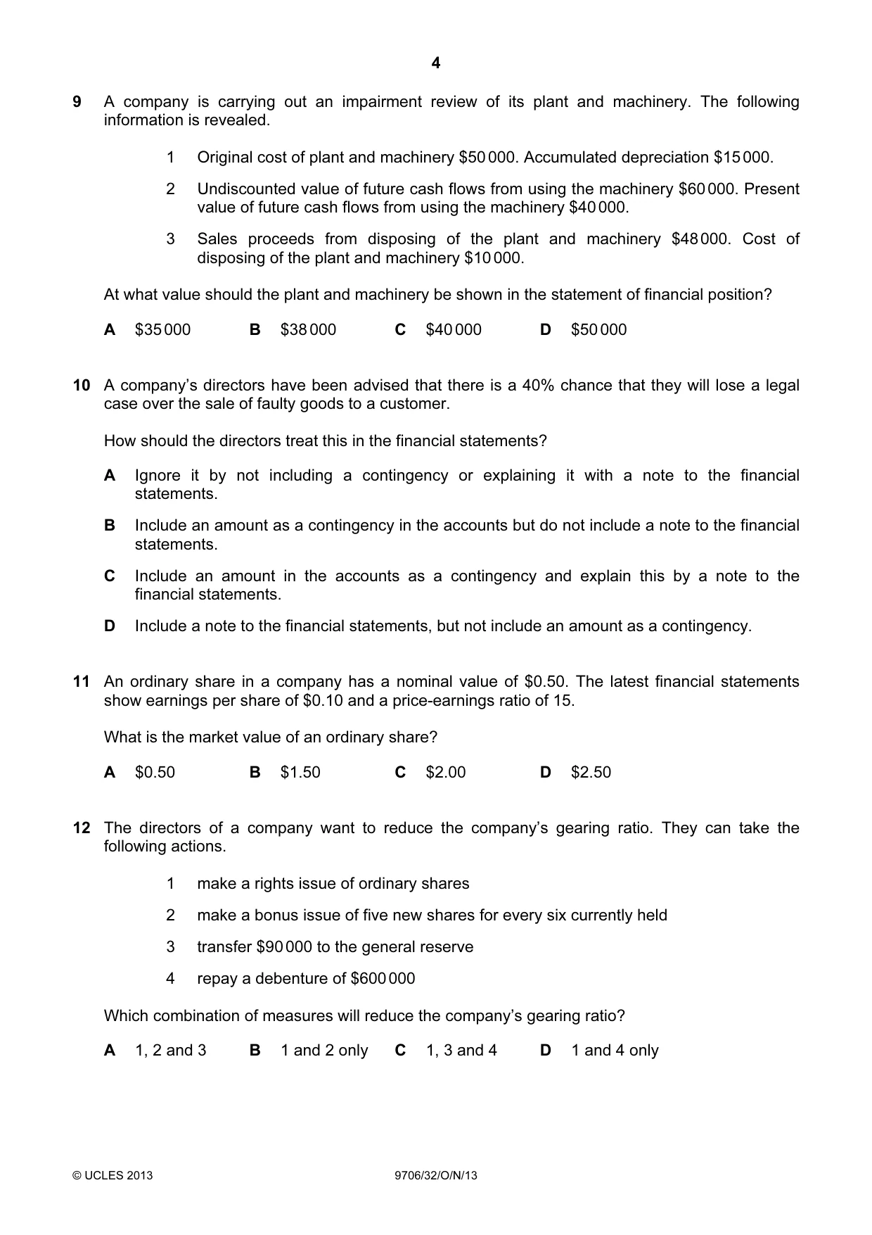 Cambridge A Level Accounting 9706 2013 Oct/Nov Paper 3 · Variant 2 question paper, page 4 of 12