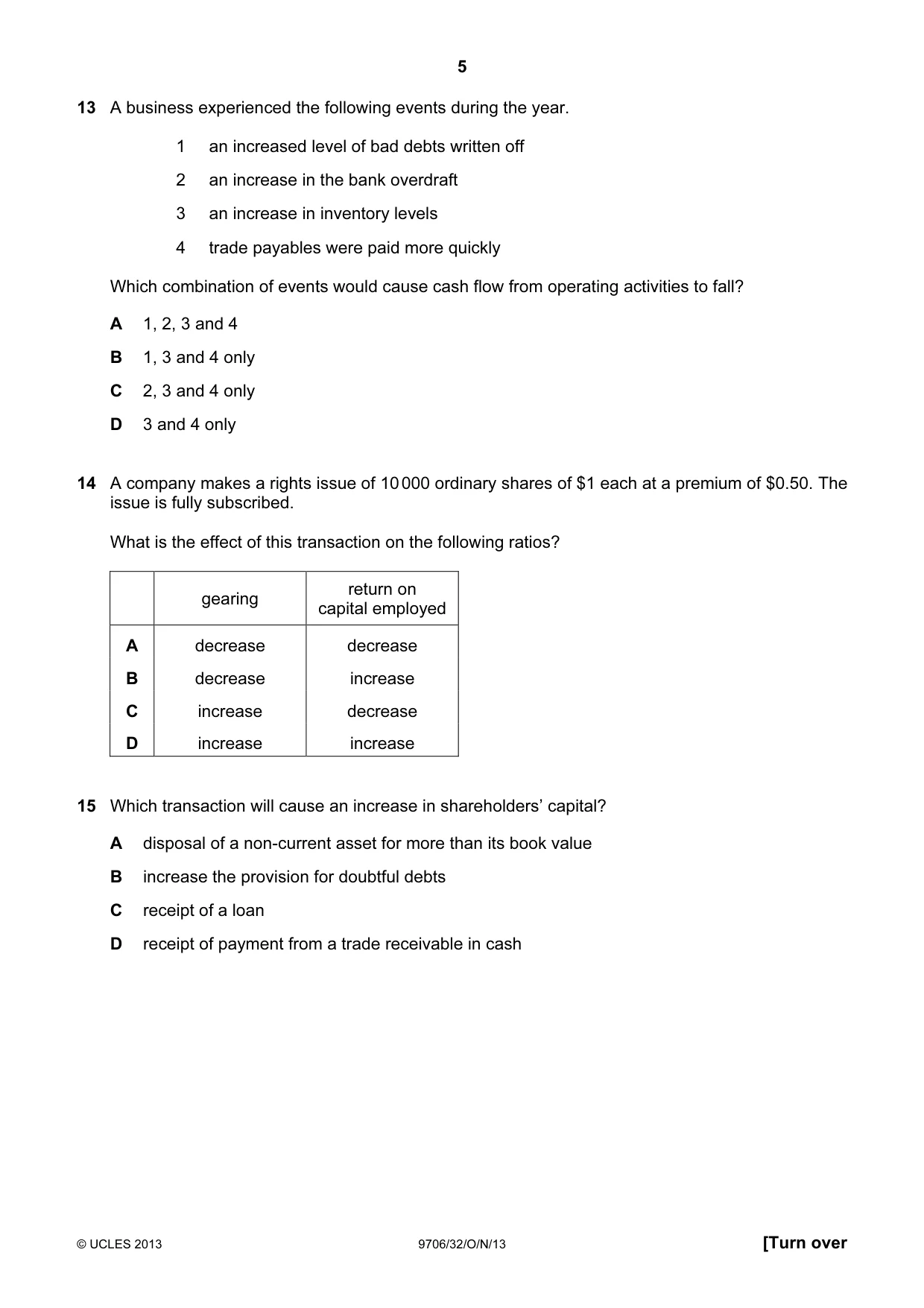 Cambridge A Level Accounting 9706 2013 Oct/Nov Paper 3 · Variant 2 question paper, page 5 of 12