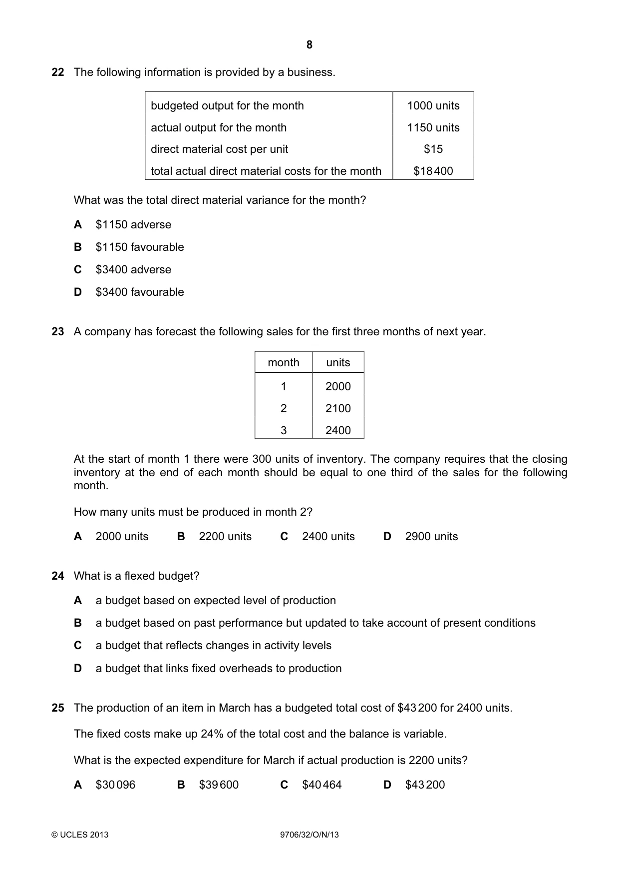 Cambridge A Level Accounting 9706 2013 Oct/Nov Paper 3 · Variant 2 question paper, page 8 of 12