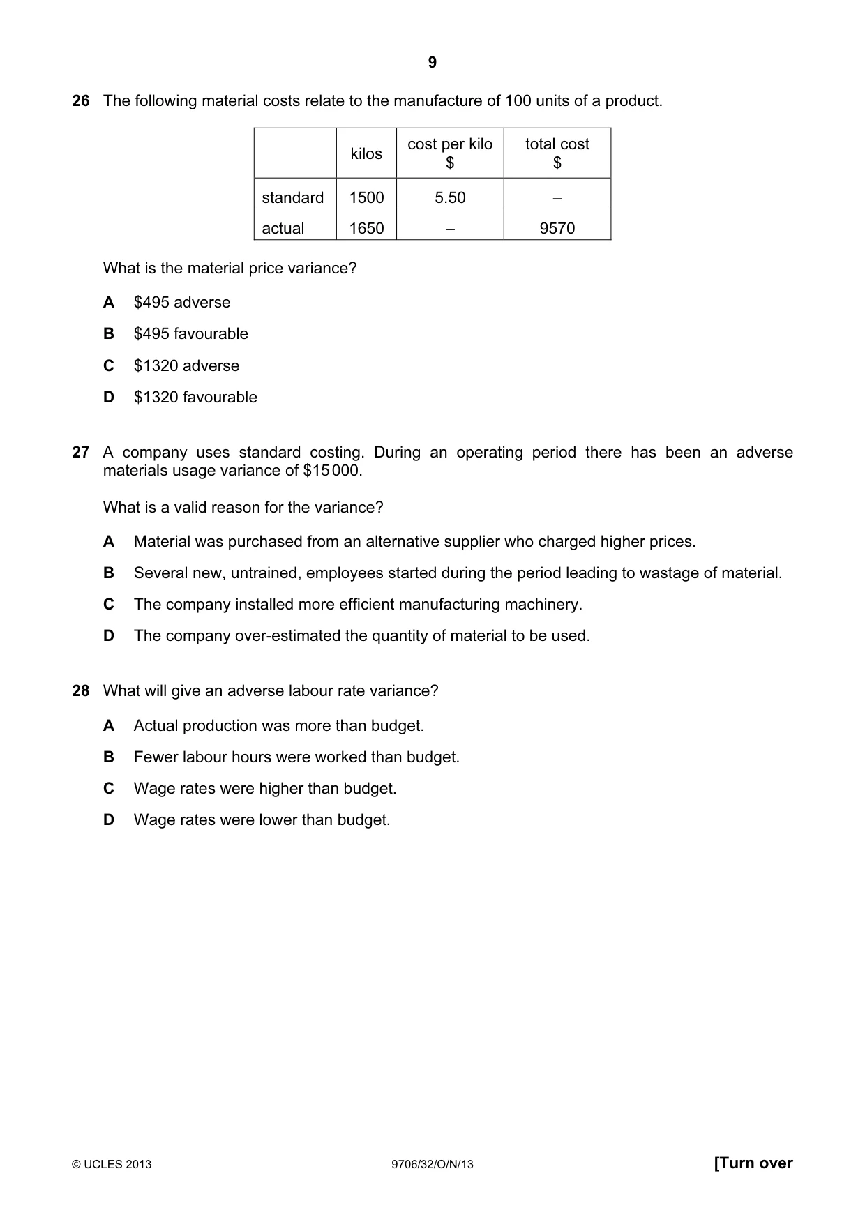 Cambridge A Level Accounting 9706 2013 Oct/Nov Paper 3 · Variant 2 question paper, page 9 of 12
