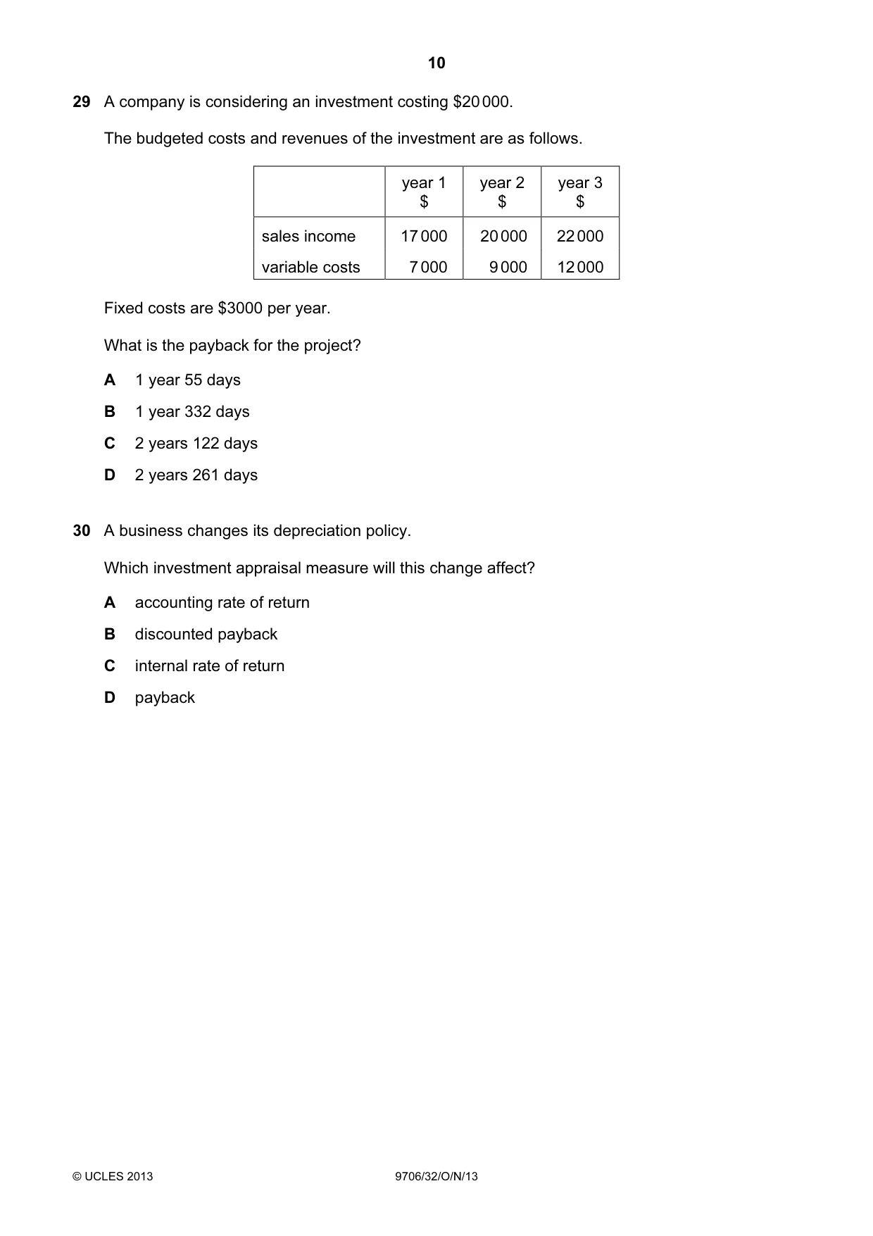 Cambridge A Level Accounting 9706 2013 Oct/Nov Paper 3 · Variant 2 question paper, page 10 of 12