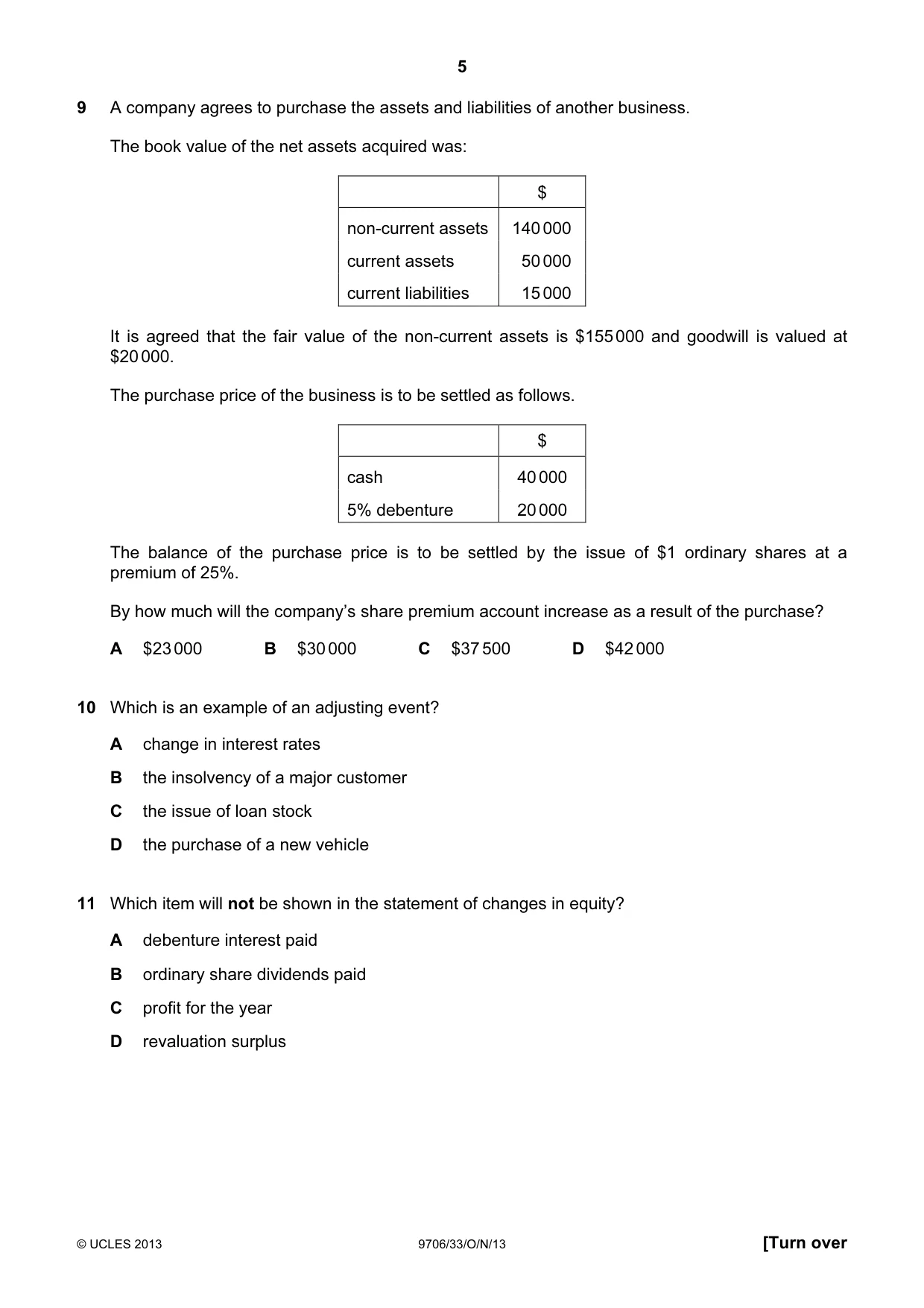 Cambridge A Level Accounting 9706 2013 Oct/Nov Paper 3 · Variant 3 question paper, page 5 of 16