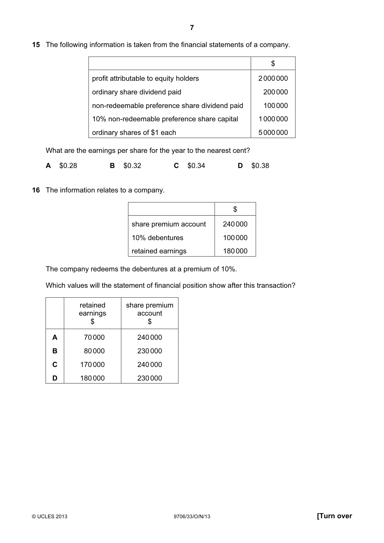 Cambridge A Level Accounting 9706 2013 Oct/Nov Paper 3 · Variant 3 question paper, page 7 of 16