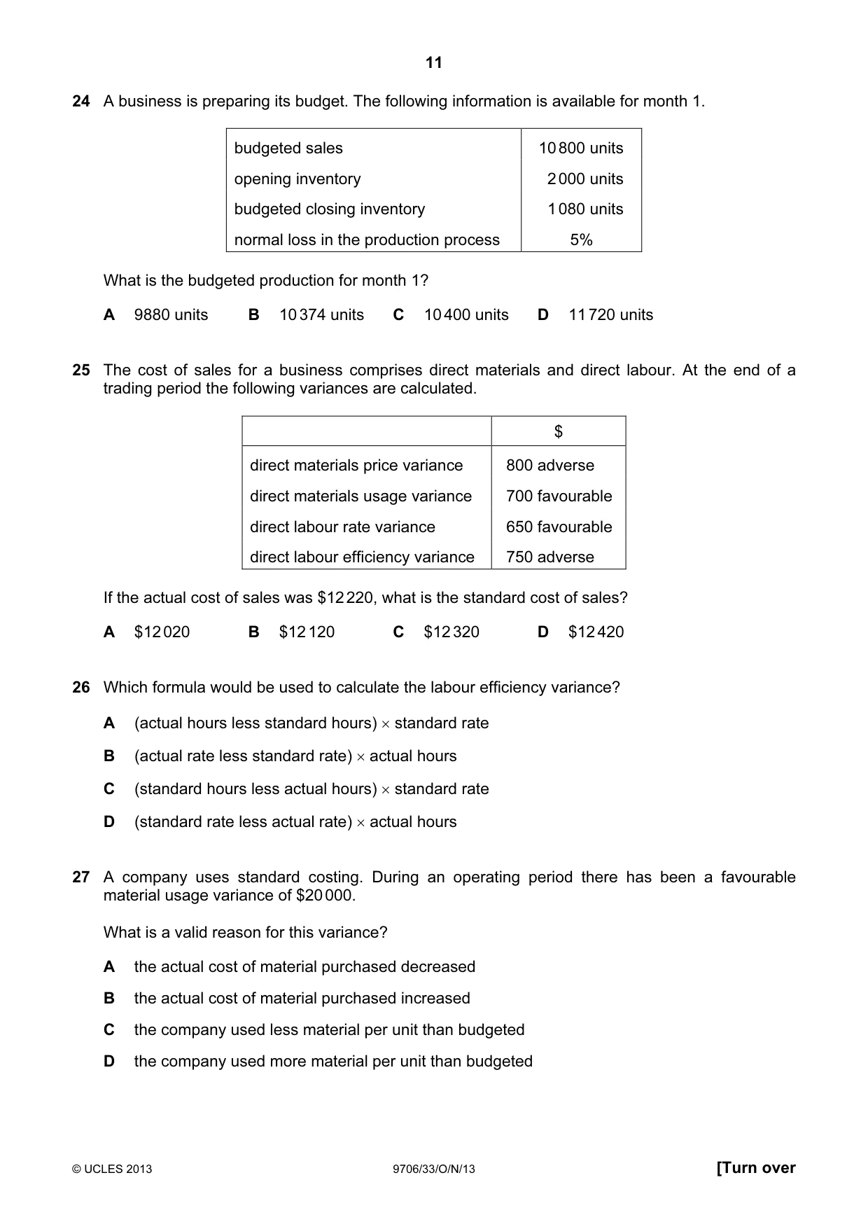 Cambridge A Level Accounting 9706 2013 Oct/Nov Paper 3 · Variant 3 question paper, page 11 of 16