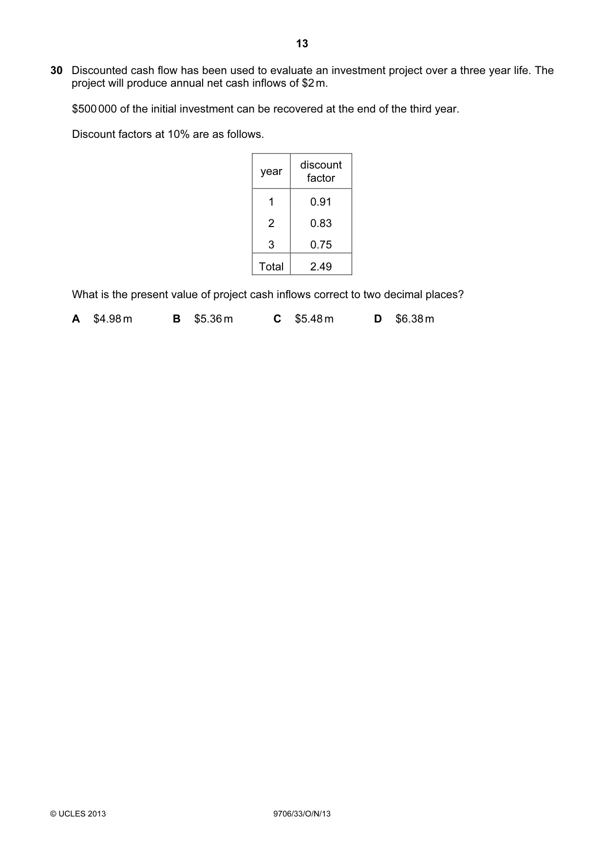 Cambridge A Level Accounting 9706 2013 Oct/Nov Paper 3 · Variant 3 question paper, page 13 of 16