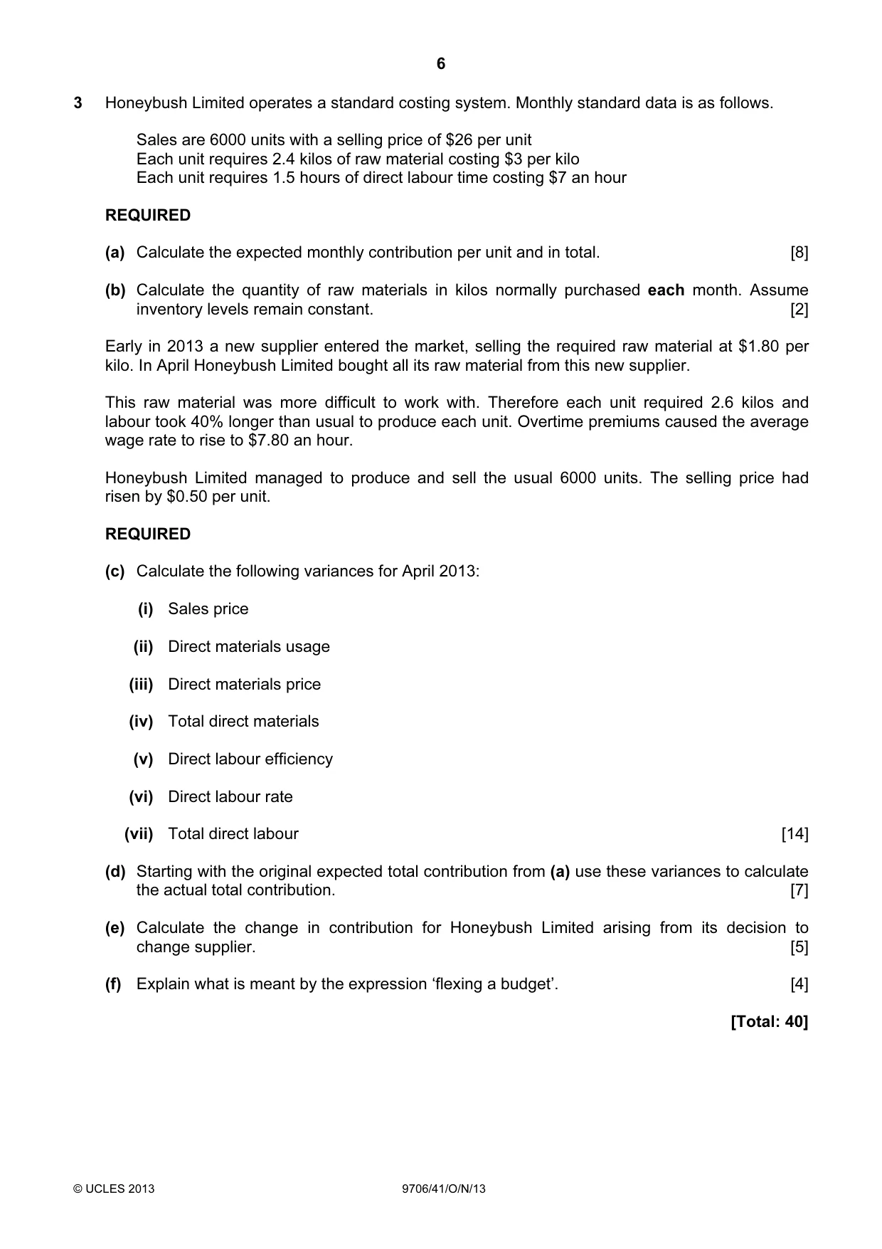 Cambridge A Level Accounting 9706 2013 Oct/Nov Paper 4 · Variant 1 question paper, page 6 of 8