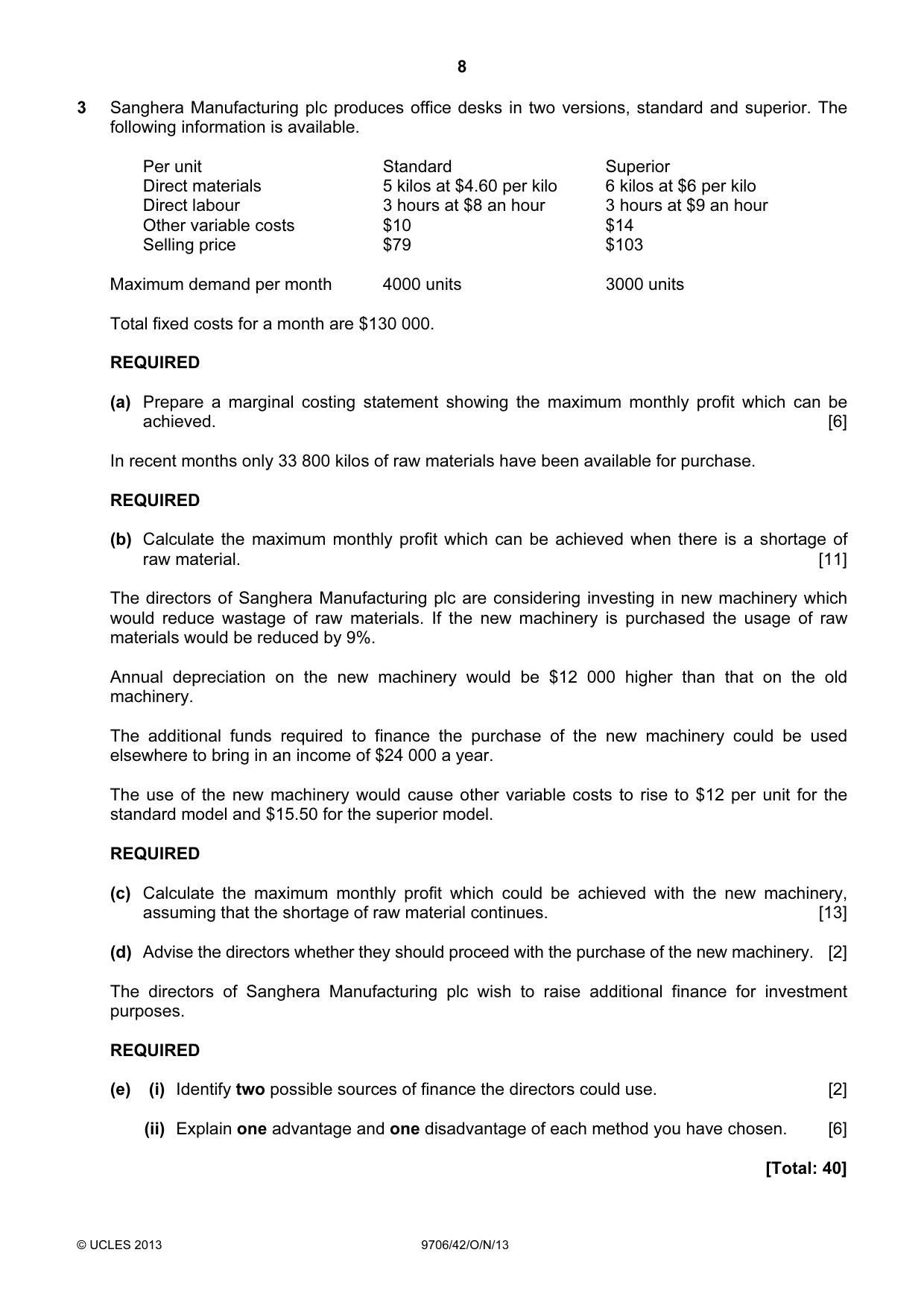 Cambridge A Level Accounting 9706 2013 Oct/Nov Paper 4 · Variant 2 question paper, page 8 of 8