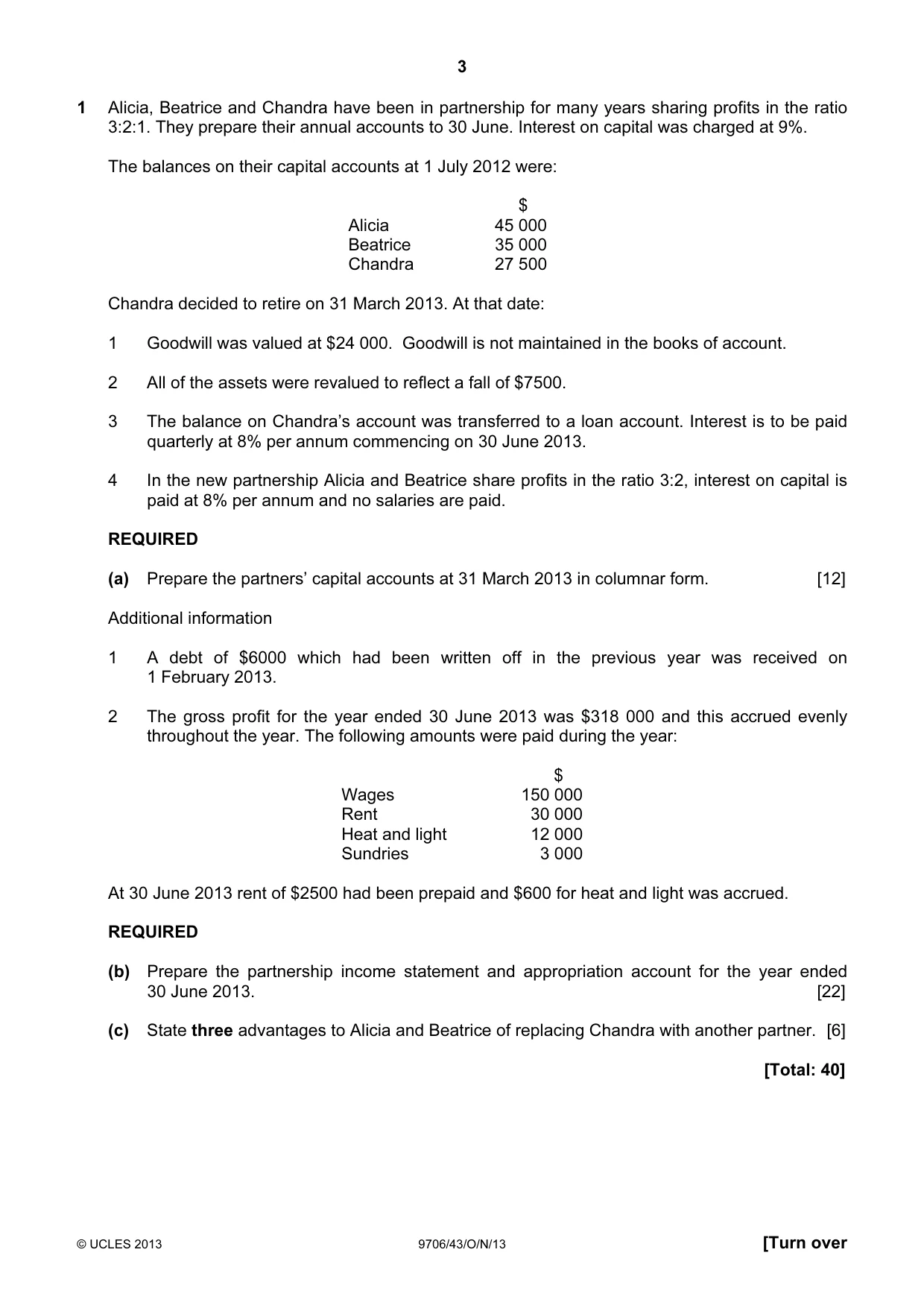 Cambridge A Level Accounting 9706 2013 Oct/Nov Paper 4 · Variant 3 question paper, page 3 of 8