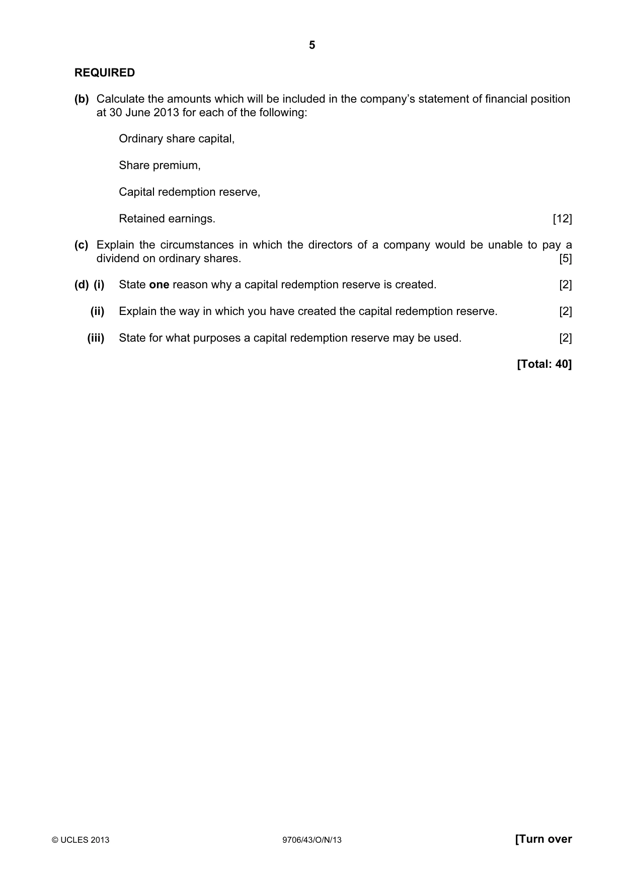 Cambridge A Level Accounting 9706 2013 Oct/Nov Paper 4 · Variant 3 question paper, page 5 of 8