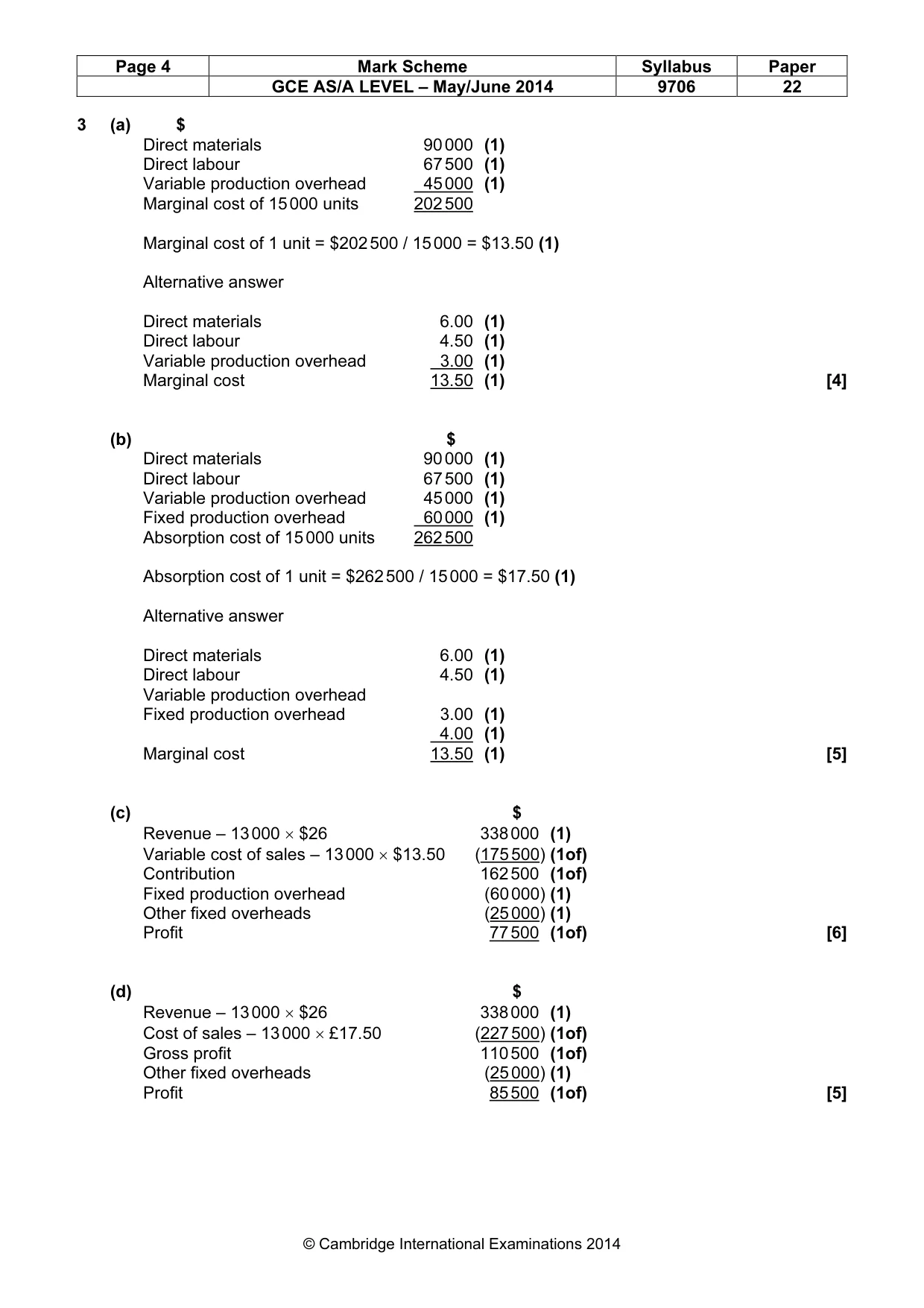 Mark scheme, page 4 of 5